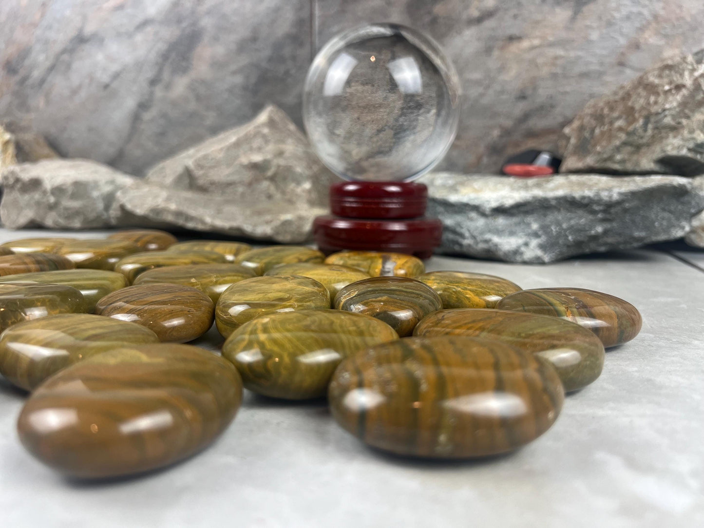 Madagascan Yellow Banded Ocean Jasper Palm Stone: Polished Worry Stone