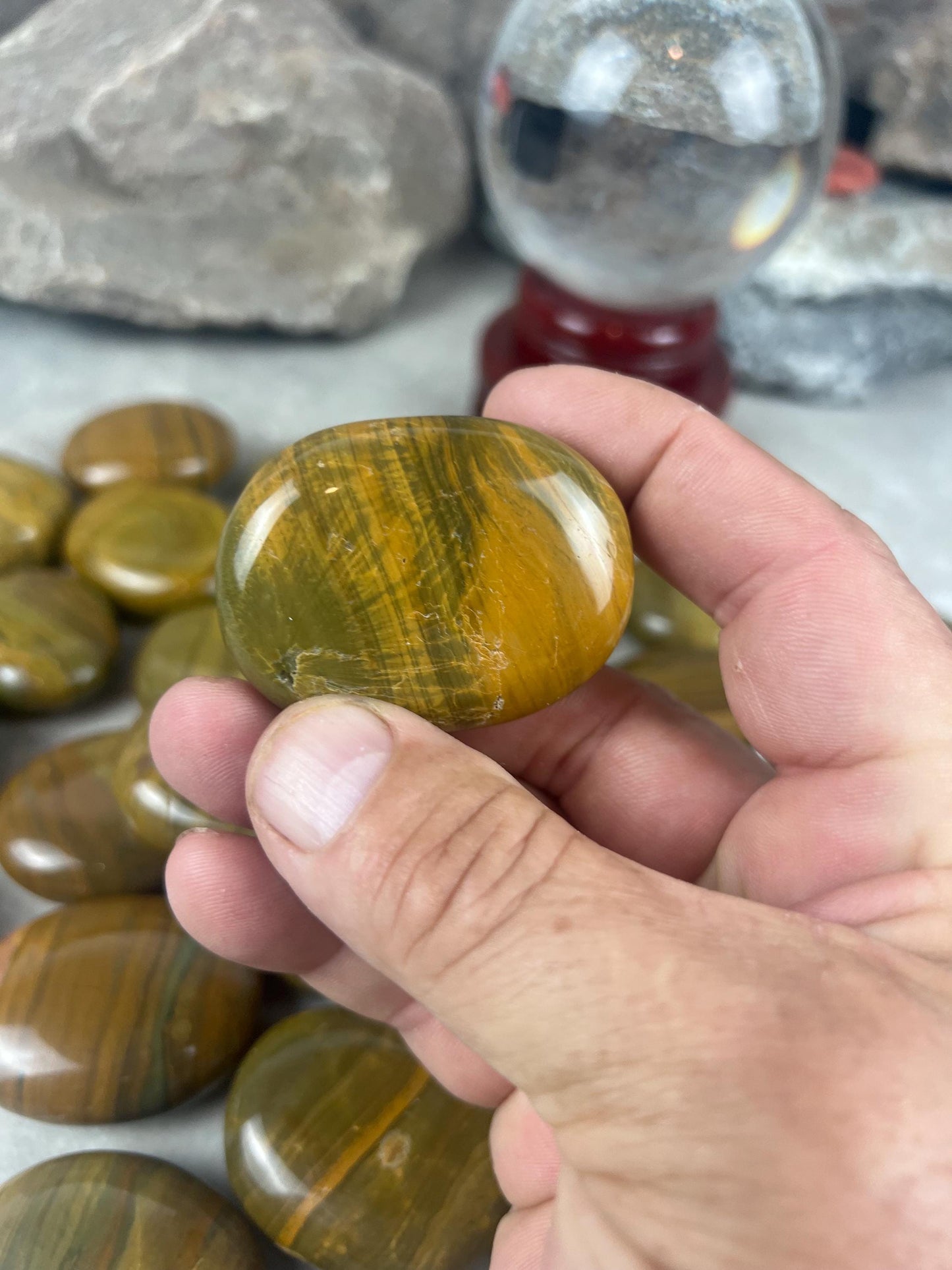 Madagascan Yellow Banded Ocean Jasper Palm Stone: Polished Worry Stone