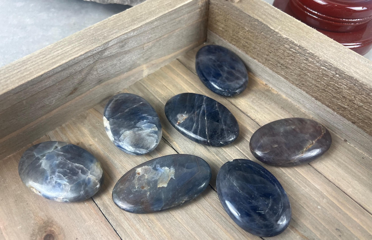 Blue Hard Corundum Sapphire Natural Palm Stone Smooth Polished Carved Crystal Distraction Home Decor Worry Stress Relief Anxiety Gift Xmas