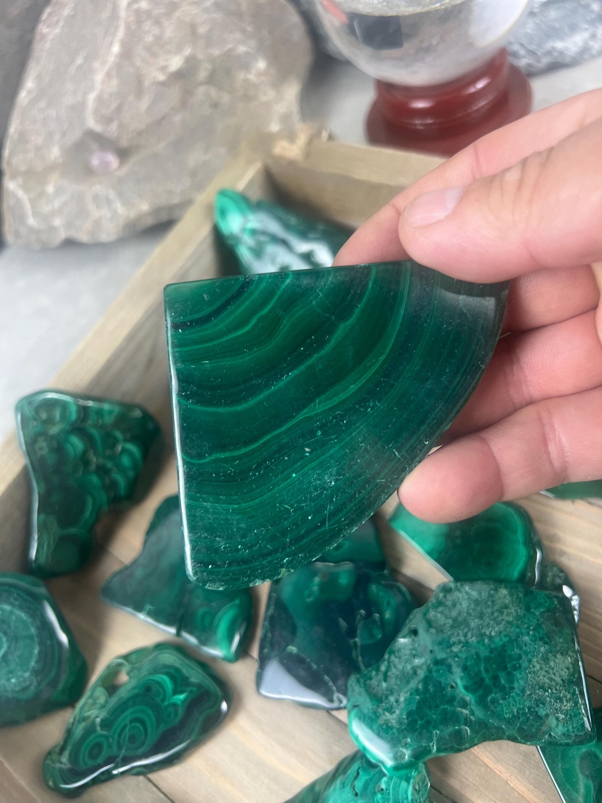 Afghan Malachite Slices Natural Polished Slices Smooth Polished Carved Crystal Distraction from Anxiety or Worry Home Decor Holiday Birthday