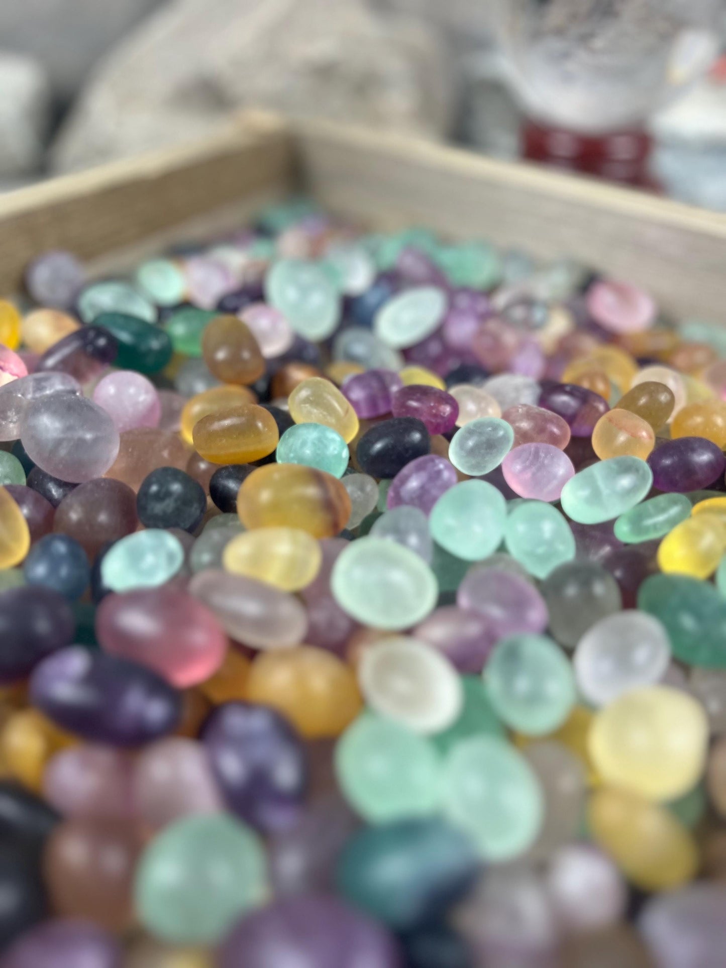 Rainbow and Candy Fluorite Natural Tumble Stones Smooth Polished Carved Crystal for Distraction Anxiety or Worry Home Decor Holiday Xmas