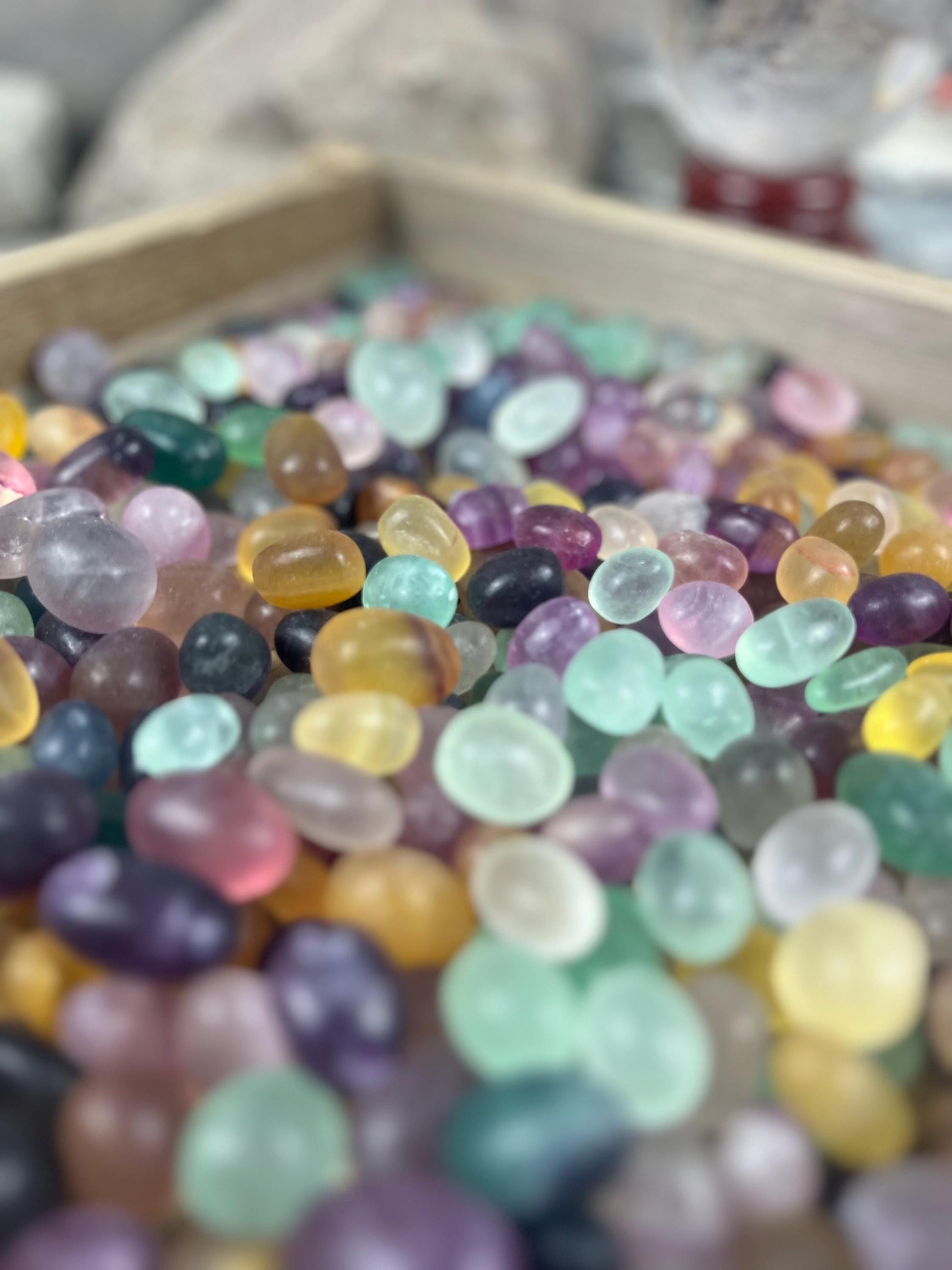 Rainbow and Candy Fluorite Natural Tumble Stones Smooth Polished Carved Crystal for Distraction Anxiety or Worry Home Decor Holiday Xmas