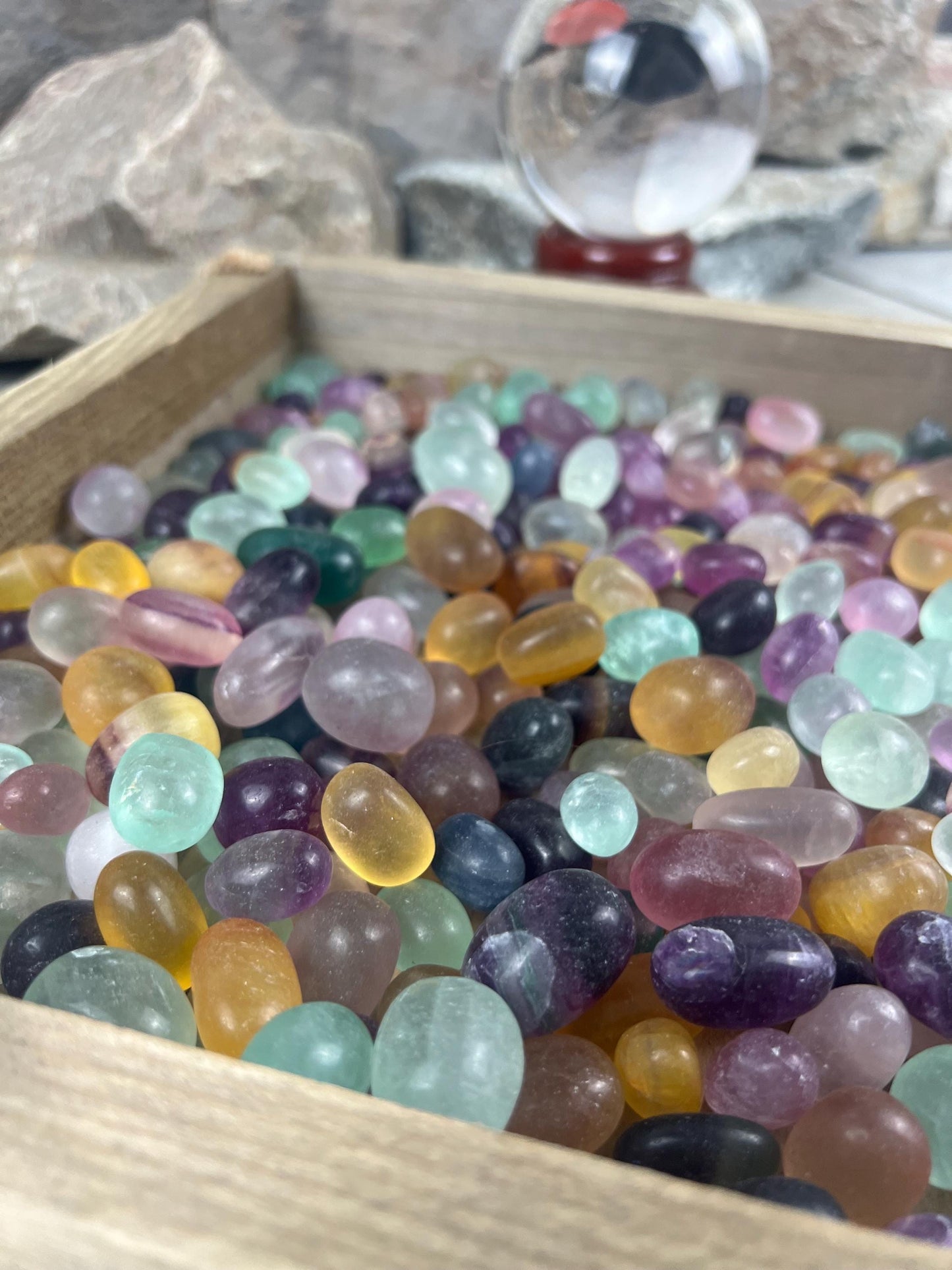 Rainbow and Candy Fluorite Natural Tumble Stones Smooth Polished Carved Crystal for Distraction Anxiety or Worry Home Decor Holiday Xmas