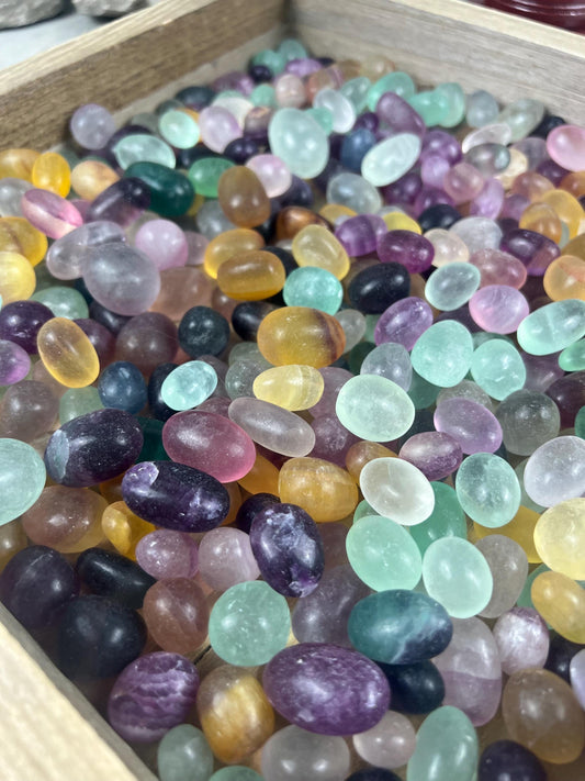 Rainbow and Candy Fluorite Natural Tumble Stones Smooth Polished Carved Crystal for Distraction Anxiety or Worry Home Decor Holiday Xmas