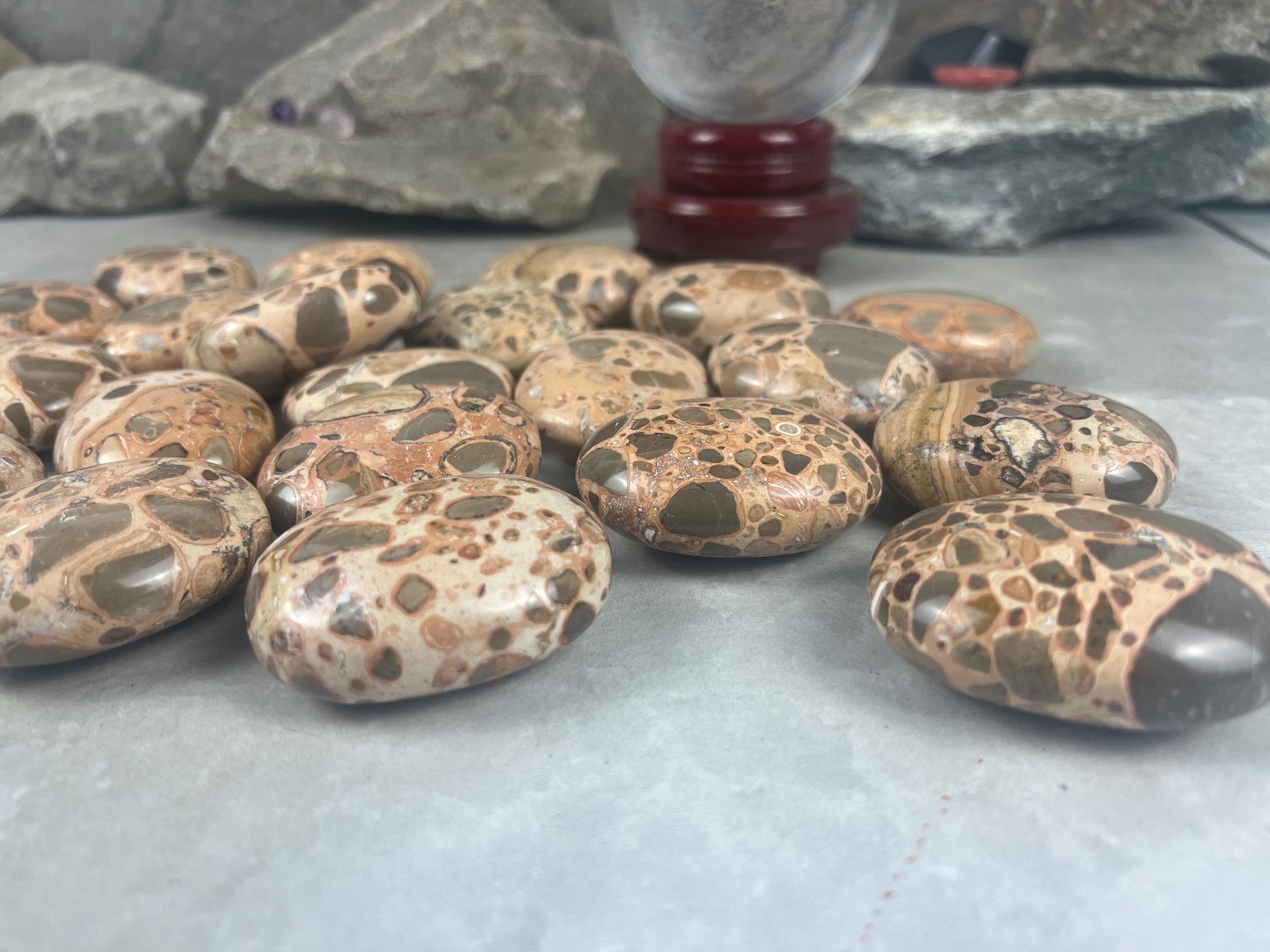 Polished Leopard Jasperite Palm Stone Healing Anxiety Worry Meditation Decor