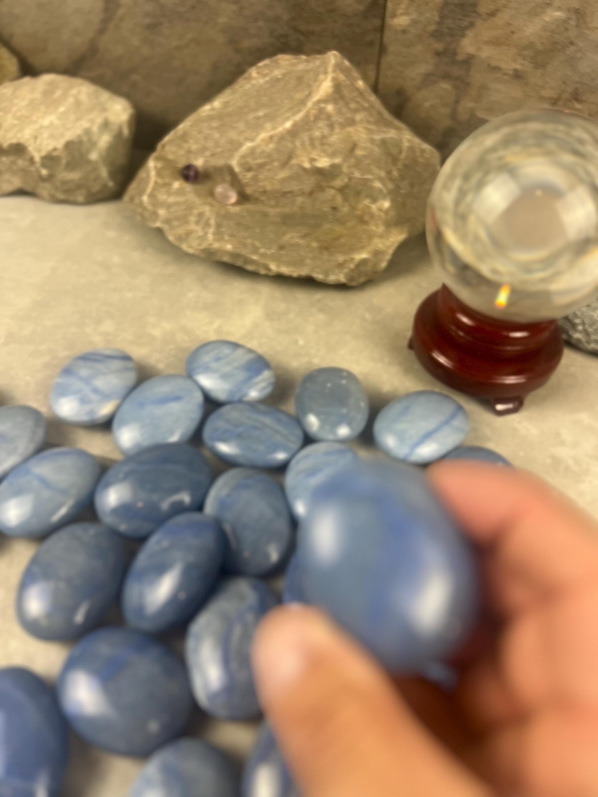 Blue Dumortierite Palm Stone Carved Crystal for Stress Relief Worry Crystal Gift Birthday Christmas