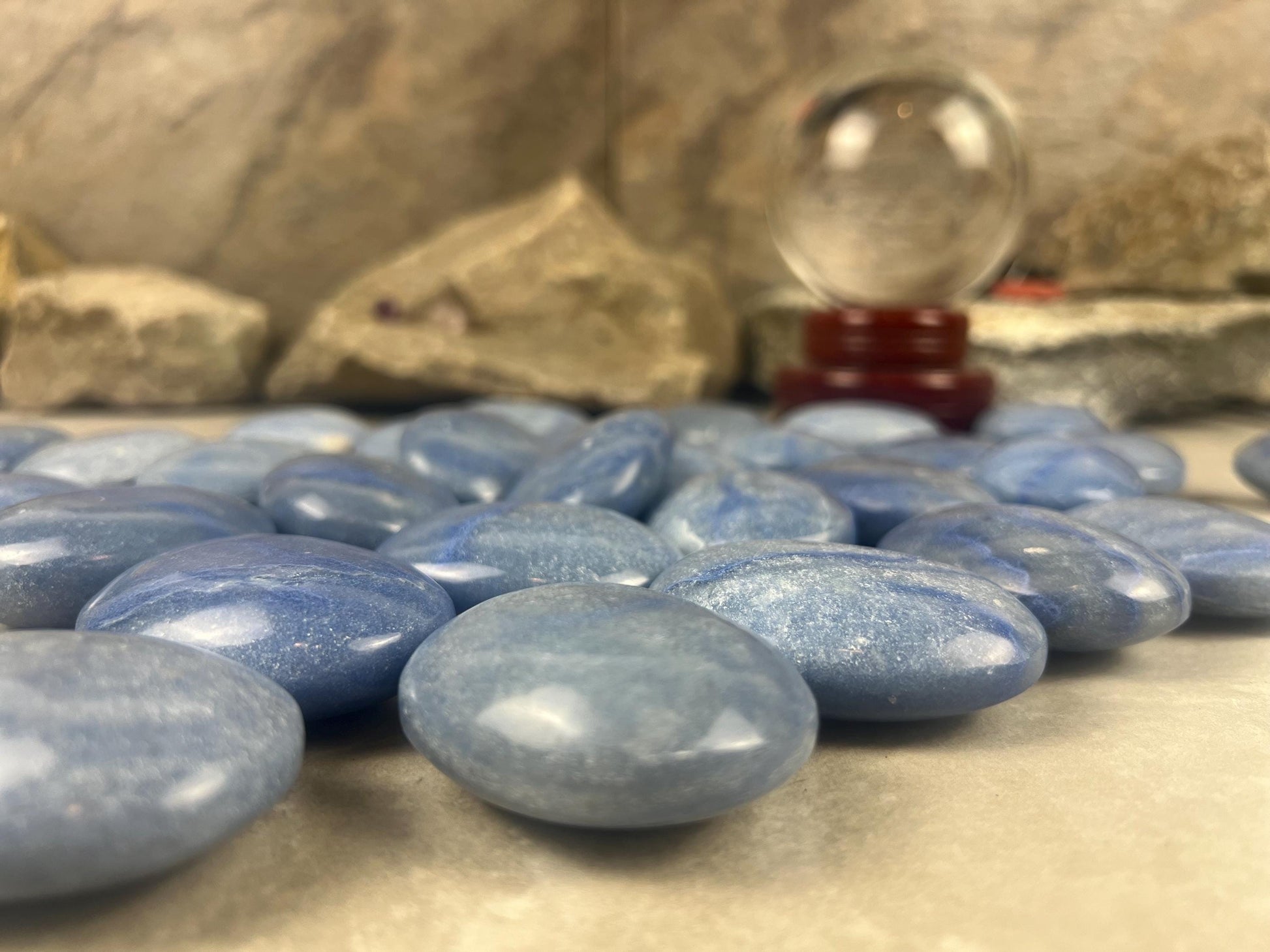Blue Dumortierite Palm Stone Carved Crystal for Stress Relief Worry Crystal Gift Birthday Christmas