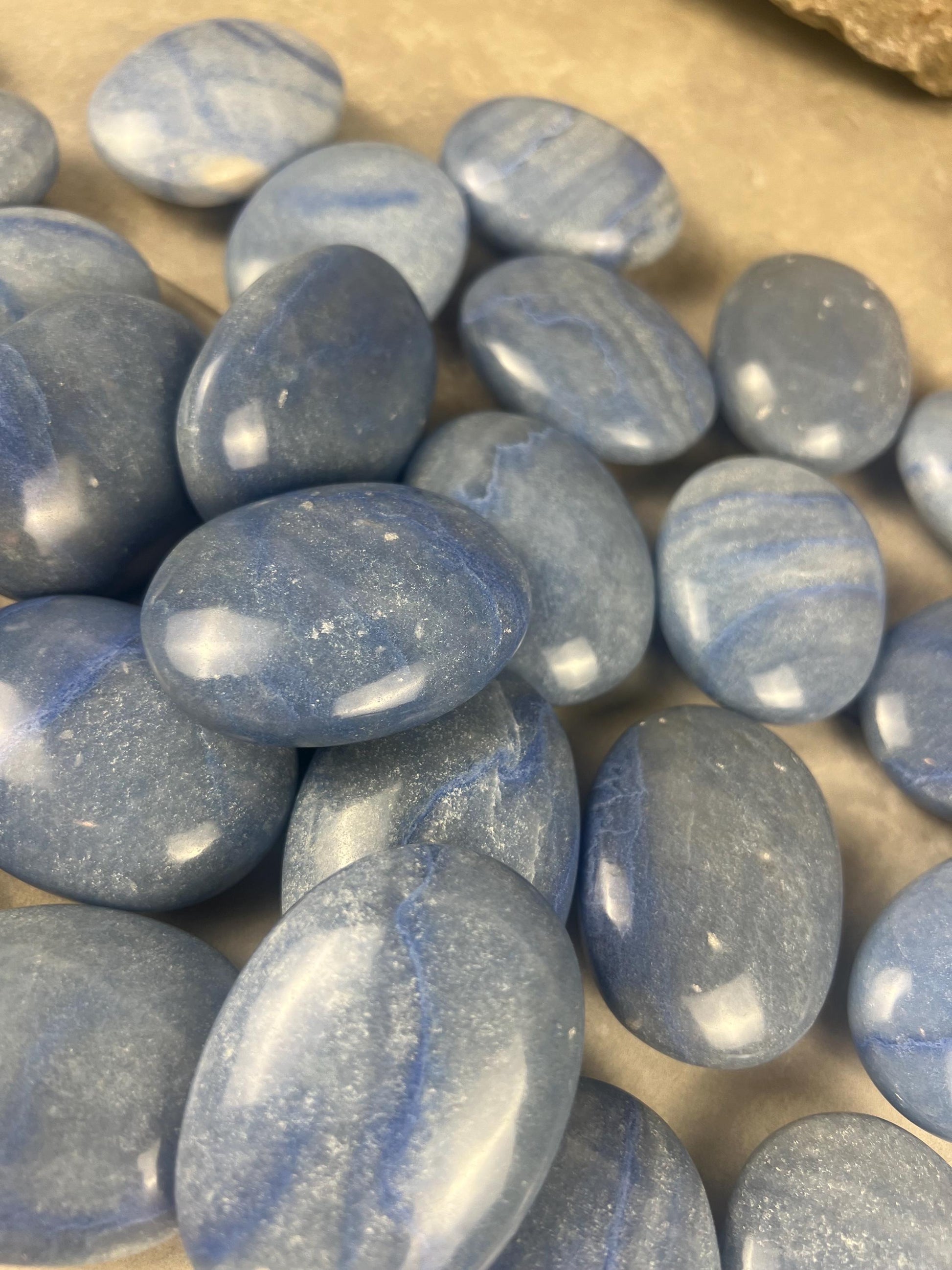 Blue Dumortierite Palm Stone Carved Crystal for Stress Relief Worry Crystal Gift Birthday Christmas