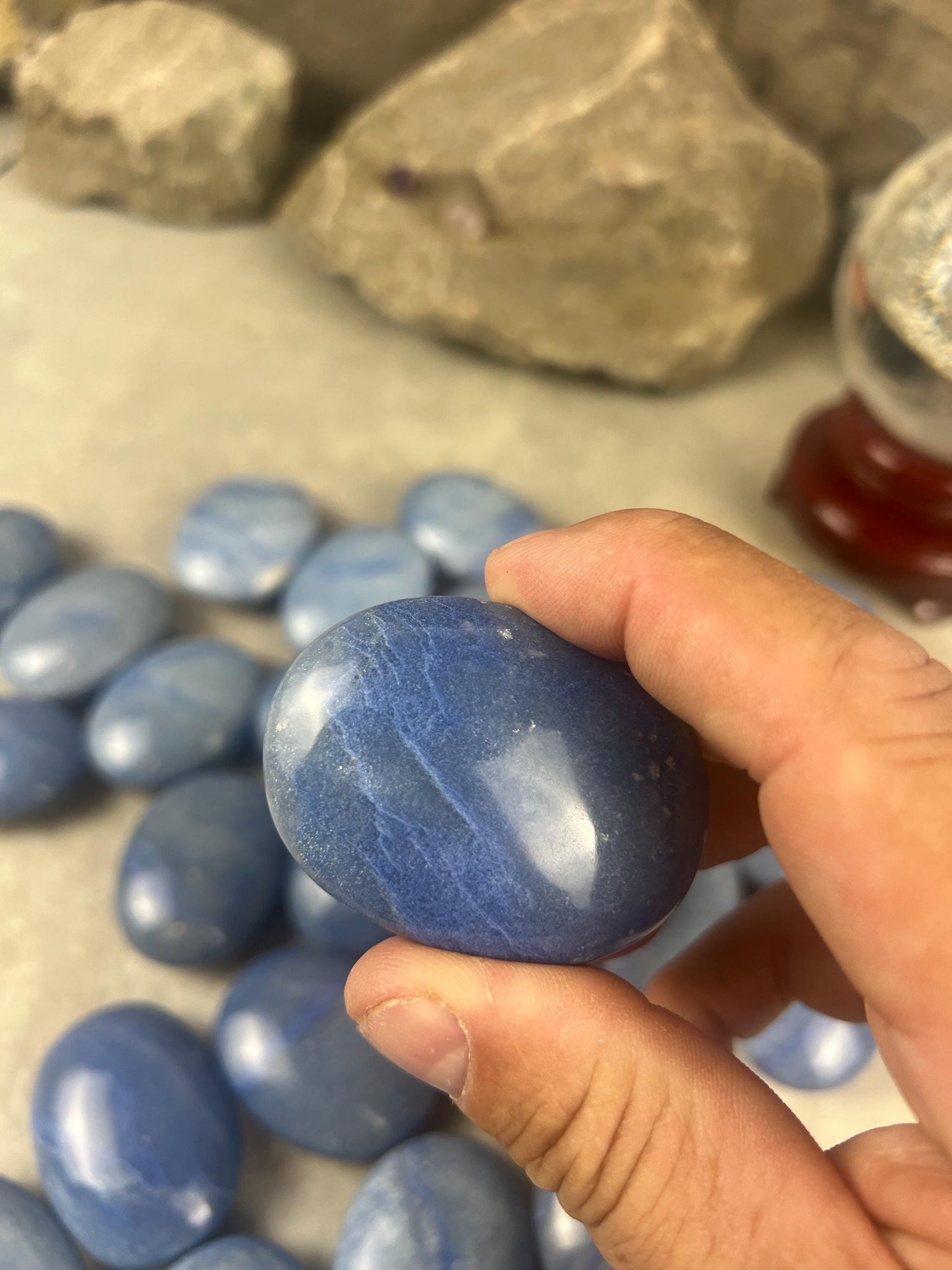 Blue Dumortierite Palm Stone Carved Crystal for Stress Relief Worry Crystal Gift Birthday Christmas