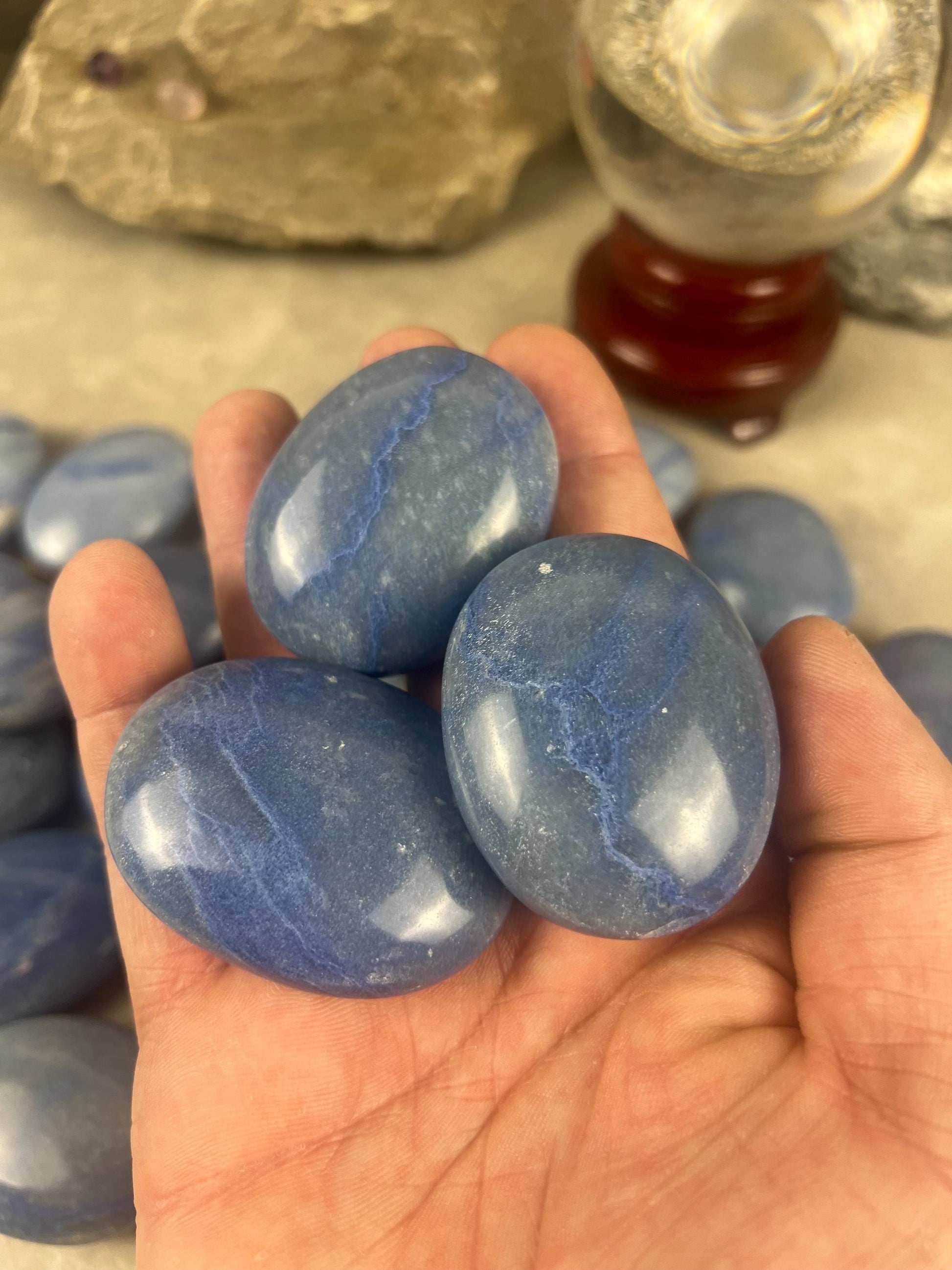 Blue Dumortierite Palm Stone Carved Crystal for Stress Relief Worry Crystal Gift Birthday Christmas