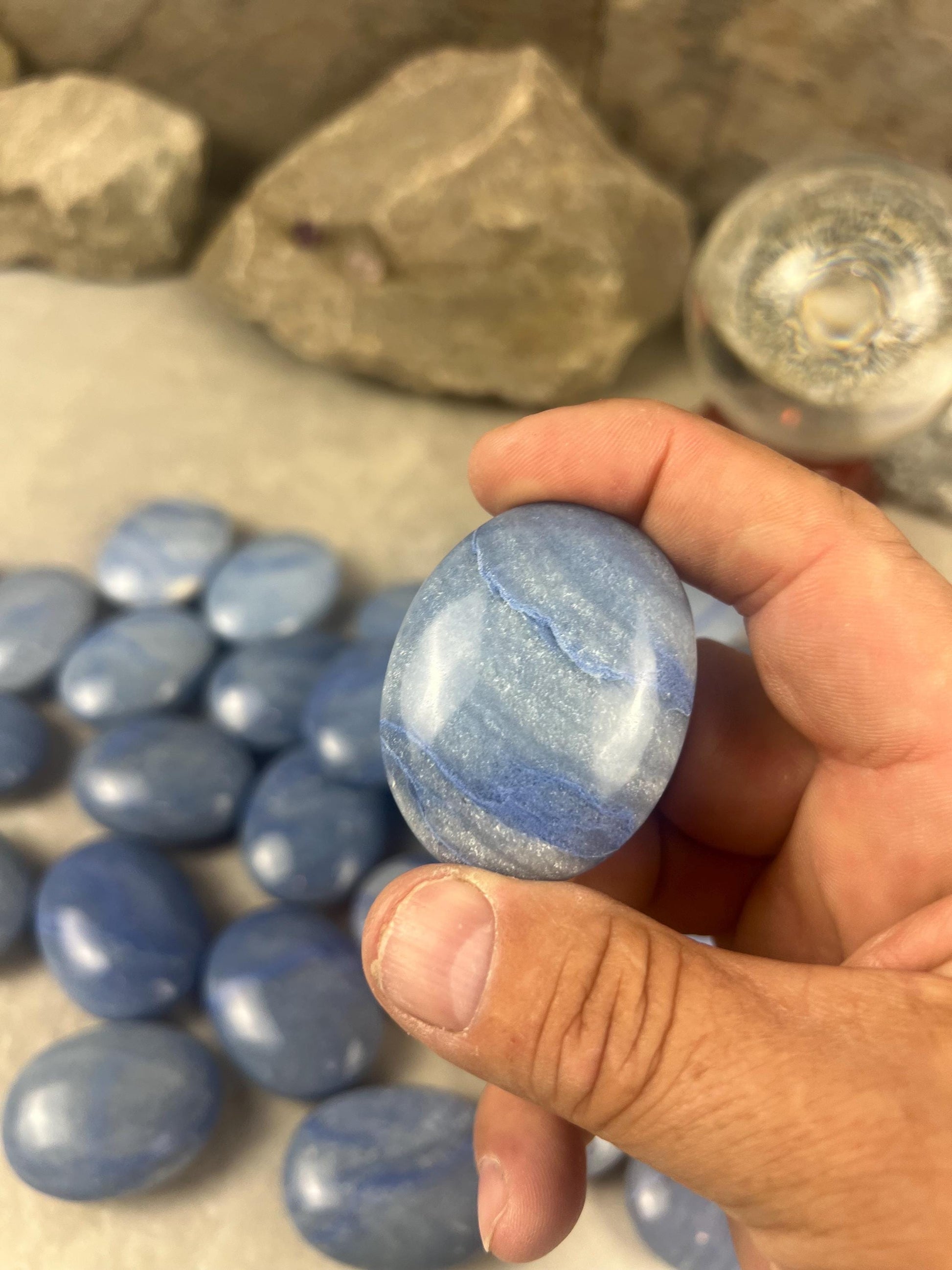 Blue Dumortierite Palm Stone Carved Crystal for Stress Relief Worry Crystal Gift Birthday Christmas