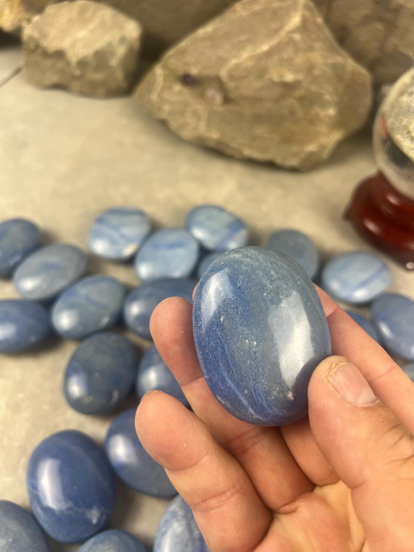 Blue Dumortierite Palm Stone Carved Crystal for Stress Relief Worry Crystal Gift Birthday Christmas