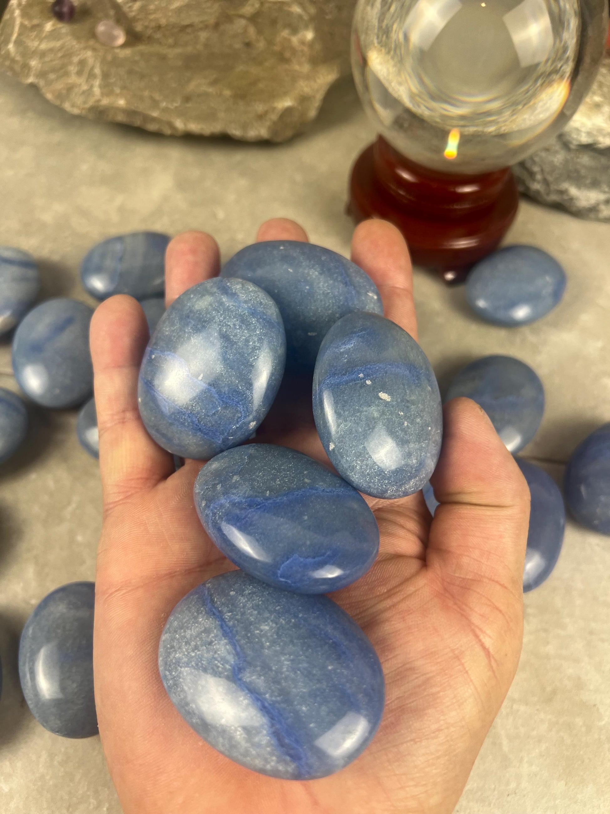 Blue Dumortierite Palm Stone Carved Crystal for Stress Relief Worry Crystal Gift Birthday Christmas