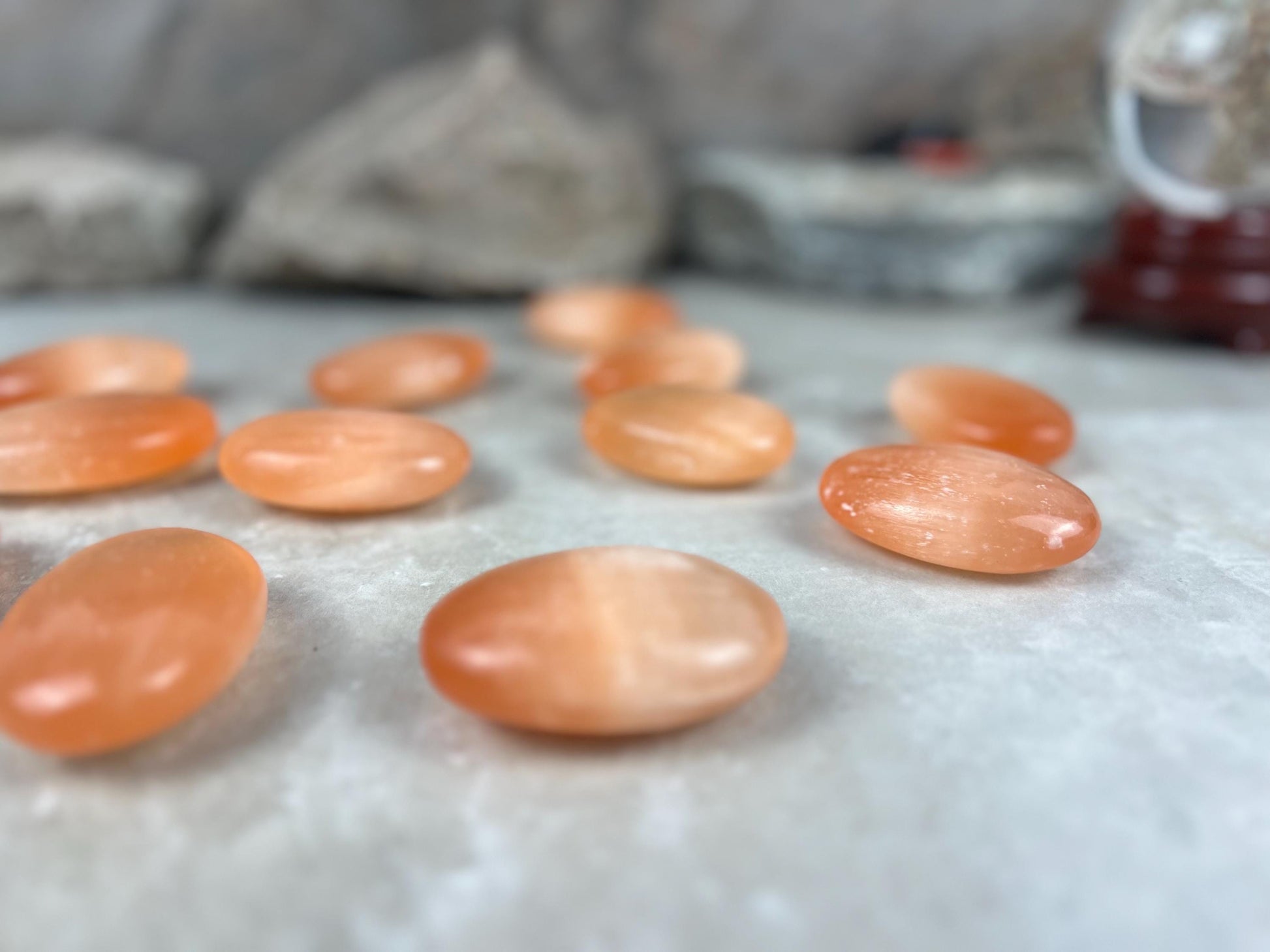 Turkish Mandarin Orange Selenite Palm Stone: Natural Crystal for Anxiety Relief