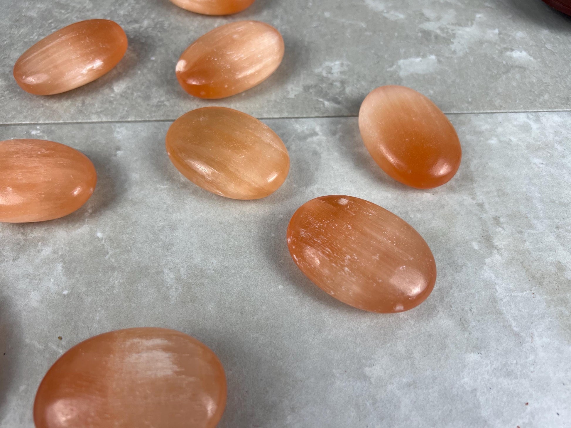 Turkish Mandarin Orange Selenite Palm Stone: Natural Crystal for Anxiety Relief
