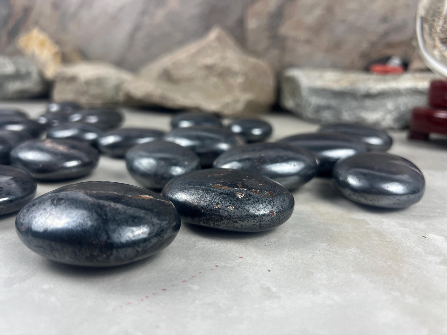 Egyptian Polished Hematite Palm Stone: Anxiety Worry Meditation Decor
