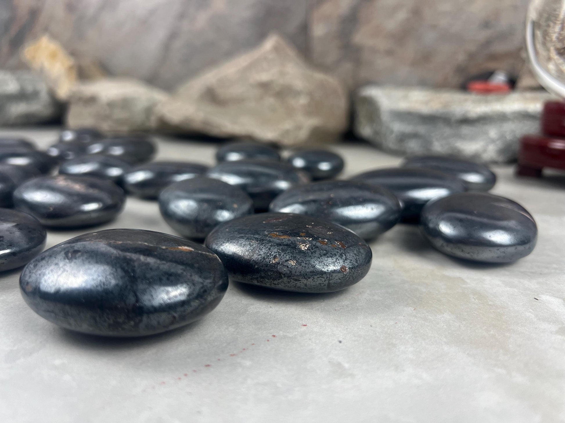 Egyptian Polished Hematite Palm Stone: Anxiety Worry Meditation Decor