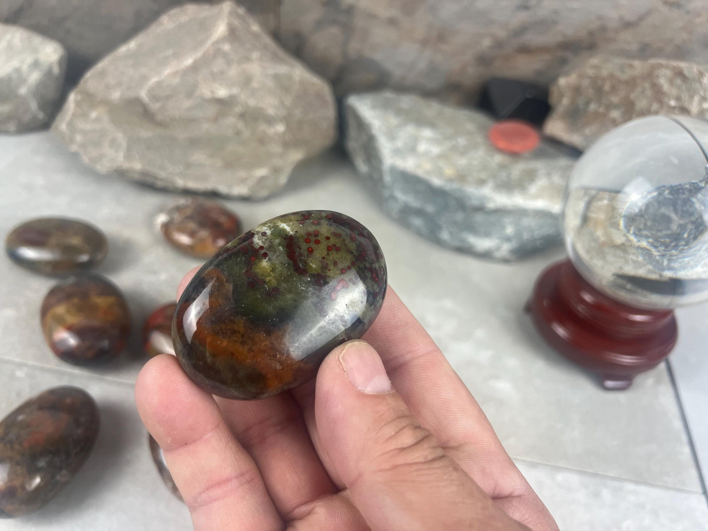 Gujarat India Sea Jasper Palm Stone: Polished Crystal Worry Stone Home Decor Worry Pocket Stress Anxiety Palm Stone