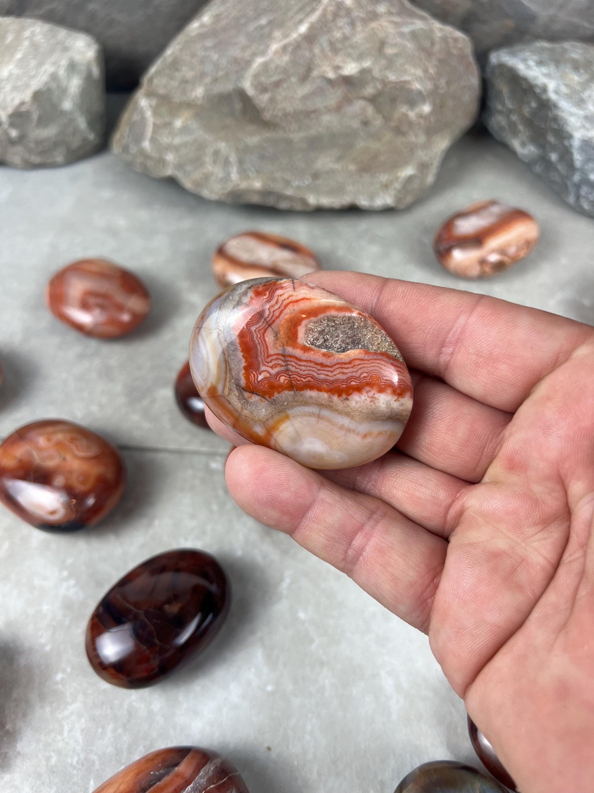 Red Jhama Agate Palm Stone: Anxiety Relief Healing Crystal
