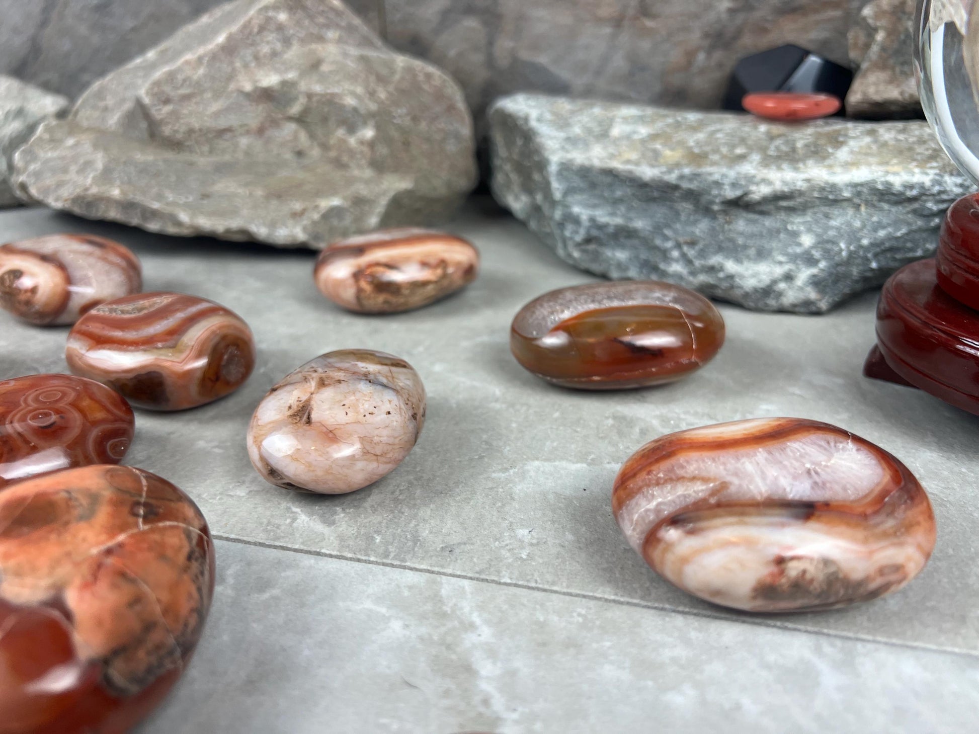 Red Jhama Agate Palm Stone: Anxiety Relief Healing Crystal
