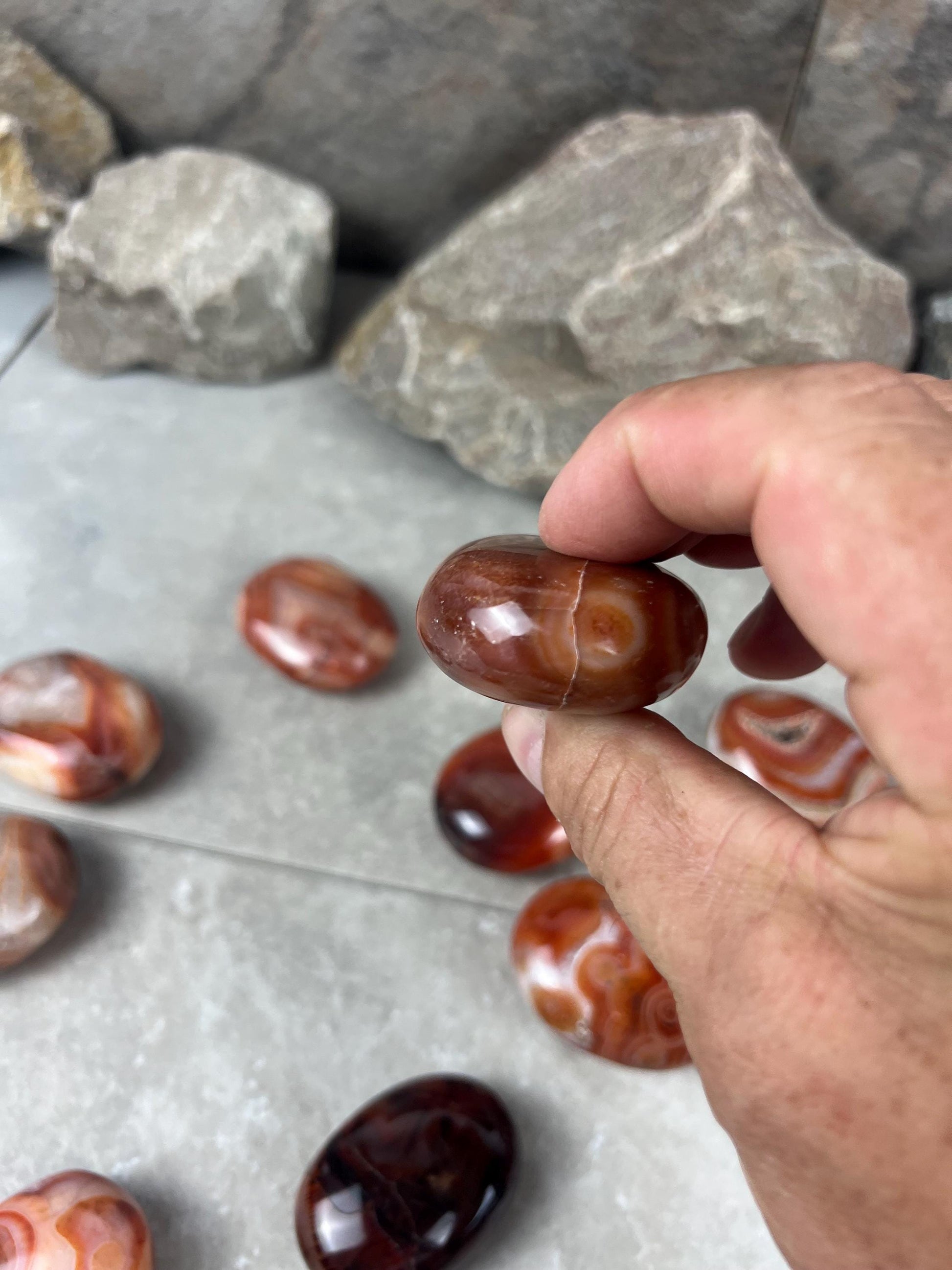 Red Jhama Agate Palm Stone: Anxiety Relief Healing Crystal