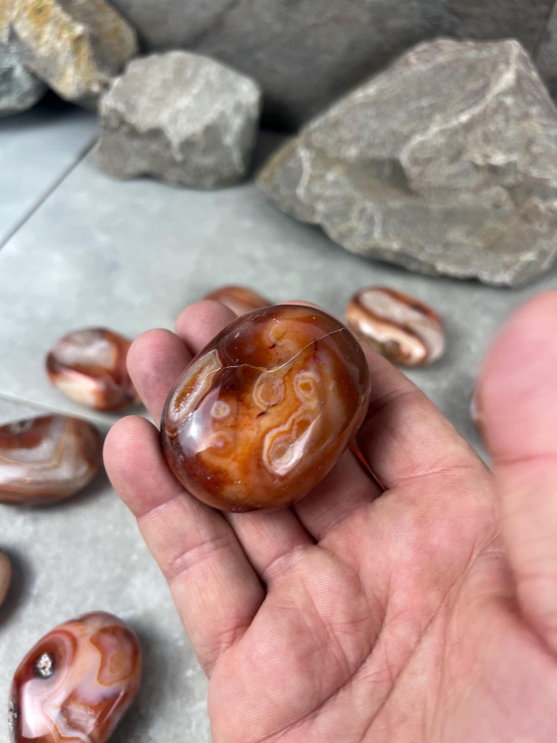 Red Jhama Agate Palm Stone: Anxiety Relief Healing Crystal
