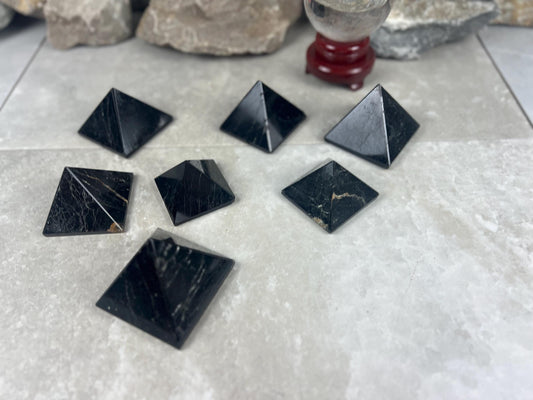 Namibia Black Tourmaline Natural Pyramid Smooth Polished Carved Crystal Worry Anxiety Distraction Meditation Christmas Xmas Gift Decor Focus