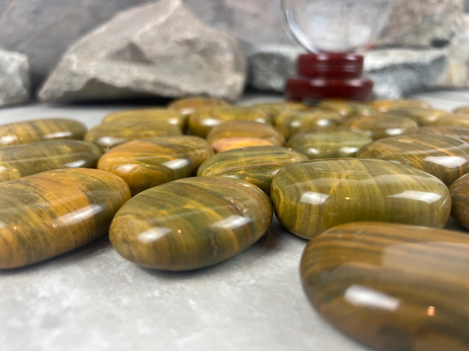 Madagascan Yellow Banded Ocean Jasper Palm Stone: Polished Worry Stone