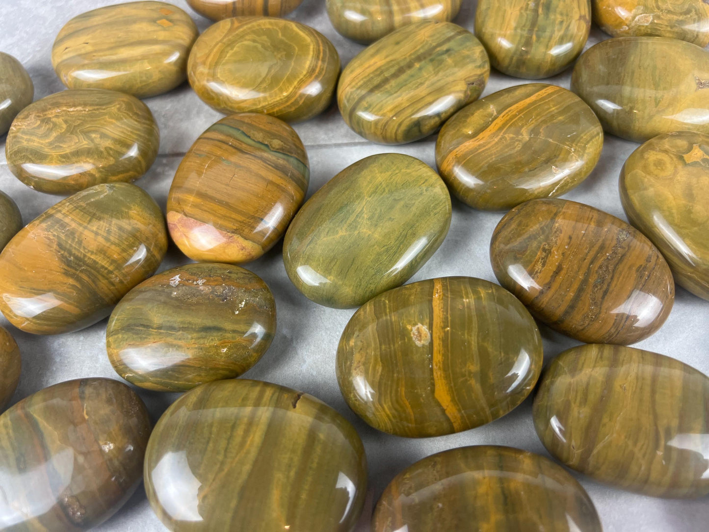 Madagascan Yellow Banded Ocean Jasper Palm Stone: Polished Worry Stone