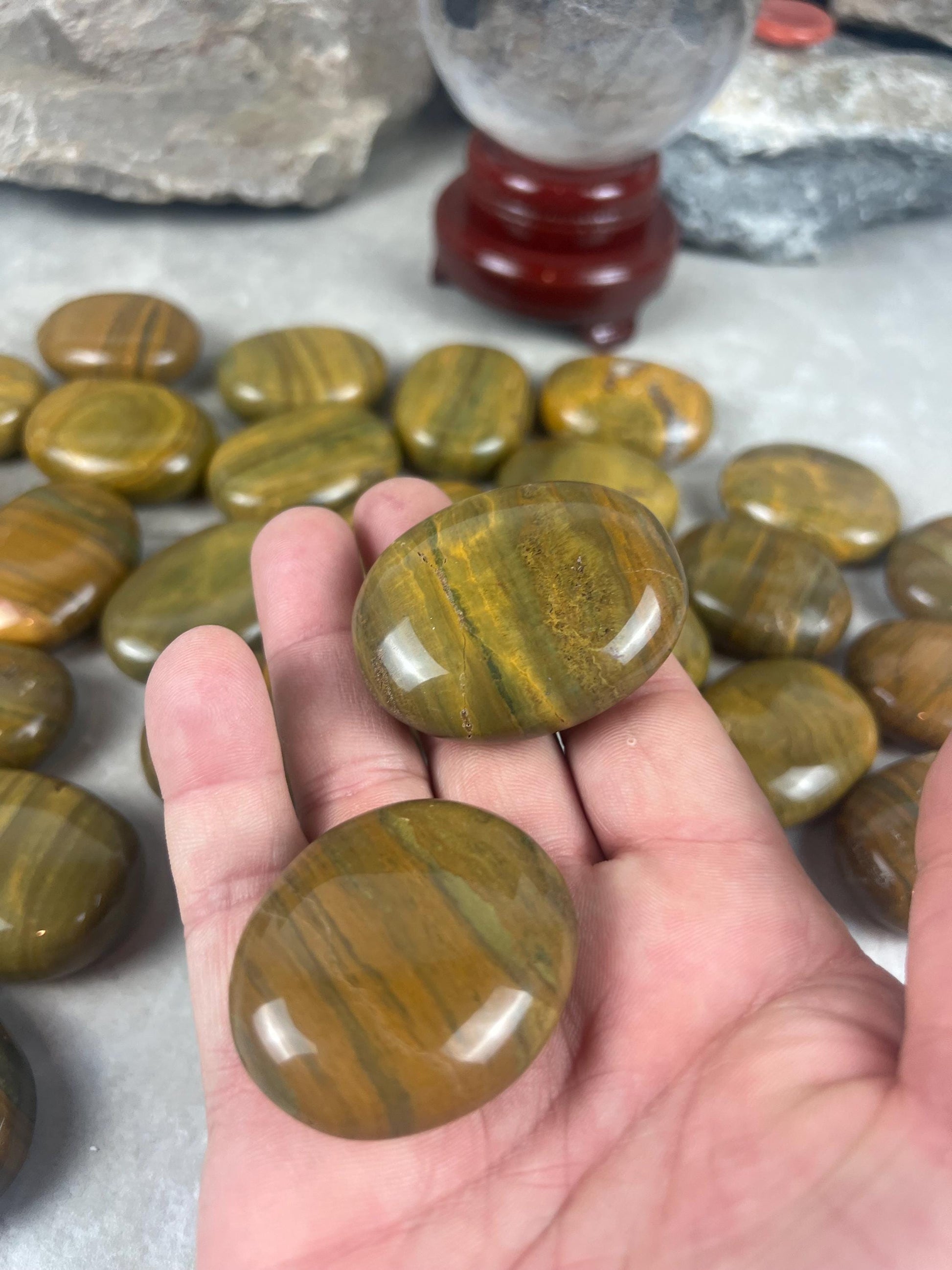 Madagascan Yellow Banded Ocean Jasper Palm Stone: Polished Worry Stone