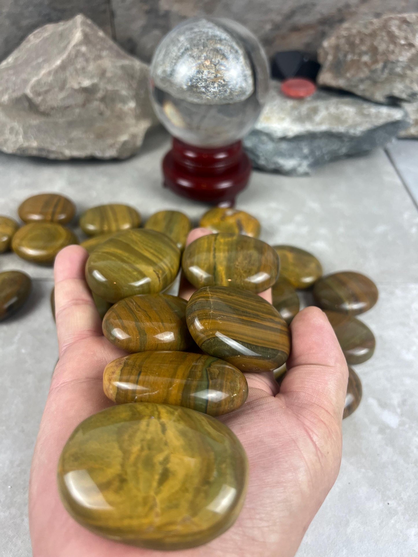 Madagascan Yellow Banded Ocean Jasper Palm Stone: Polished Worry Stone