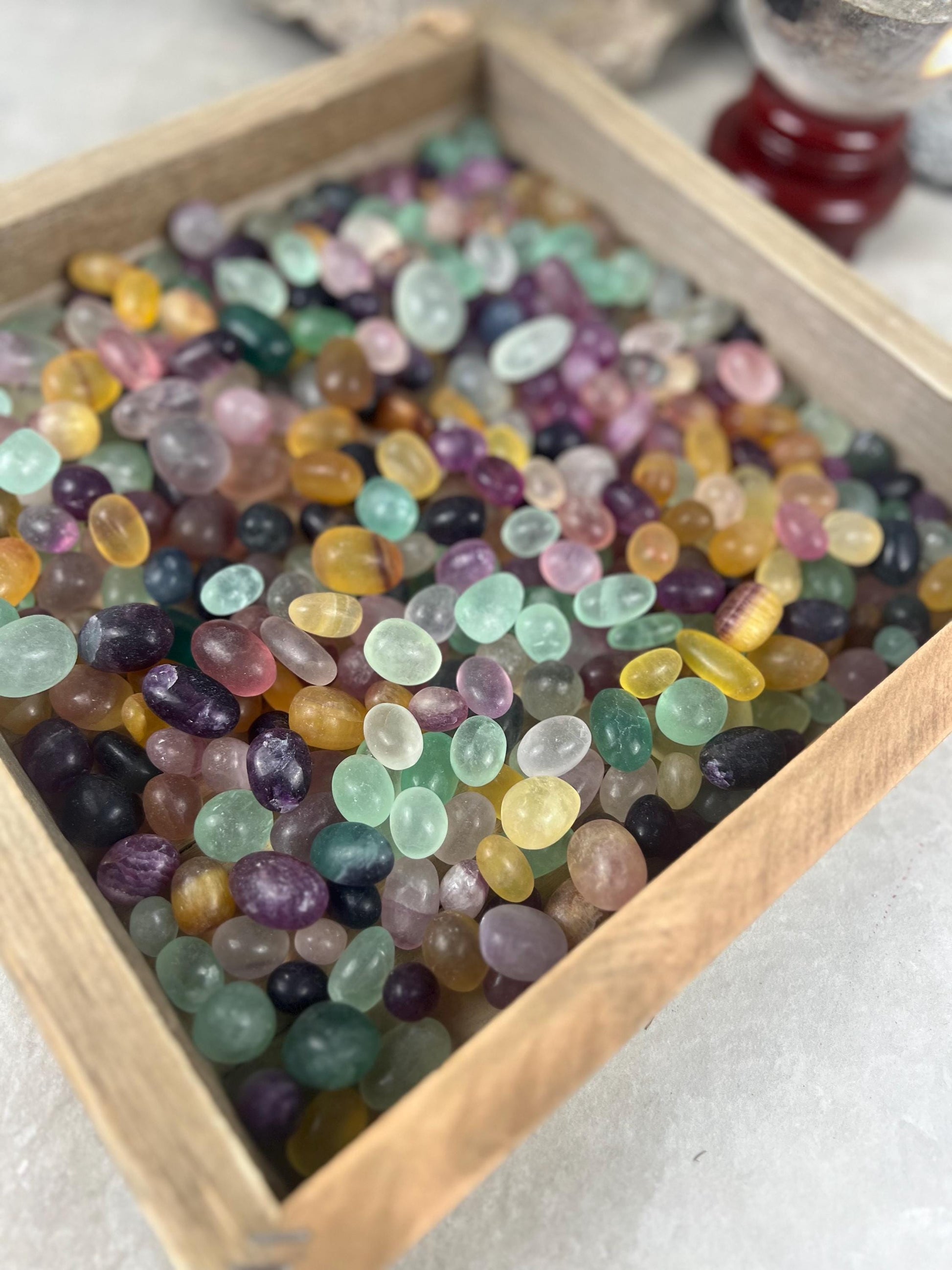 Rainbow and Candy Fluorite Natural Tumble Stones Smooth Polished Carved Crystal for Distraction Anxiety or Worry Home Decor Holiday Xmas