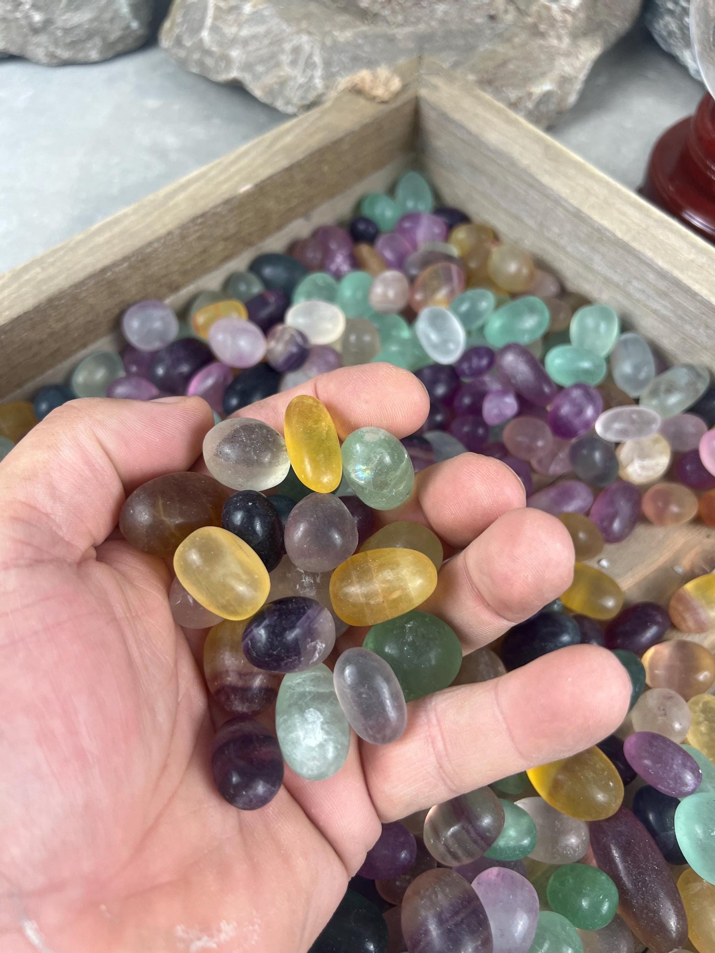 Rainbow and Candy Fluorite Natural Tumble Stones Smooth Polished Carved Crystal for Distraction Anxiety or Worry Home Decor Holiday Xmas