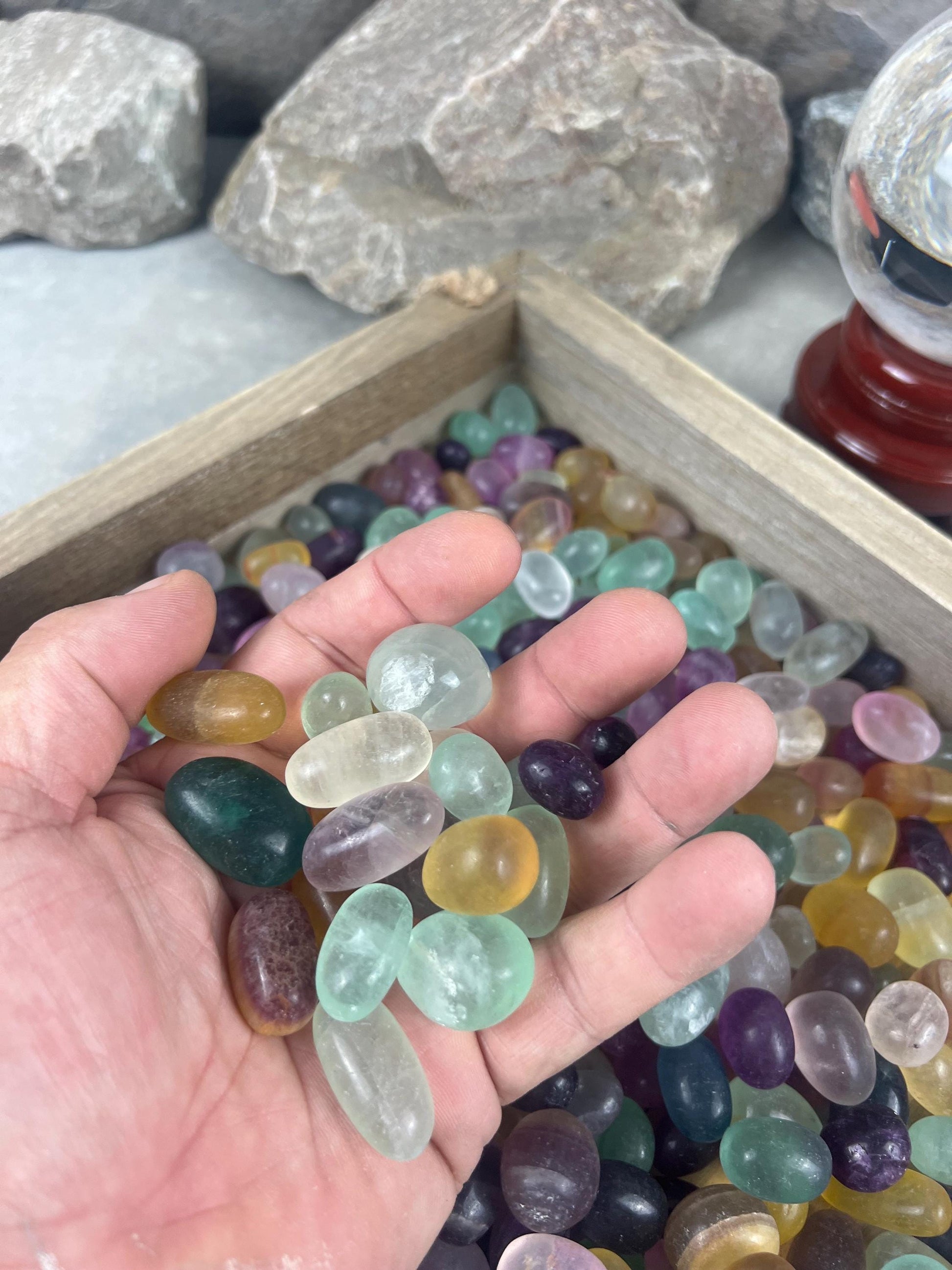 Rainbow and Candy Fluorite Natural Tumble Stones Smooth Polished Carved Crystal for Distraction Anxiety or Worry Home Decor Holiday Xmas