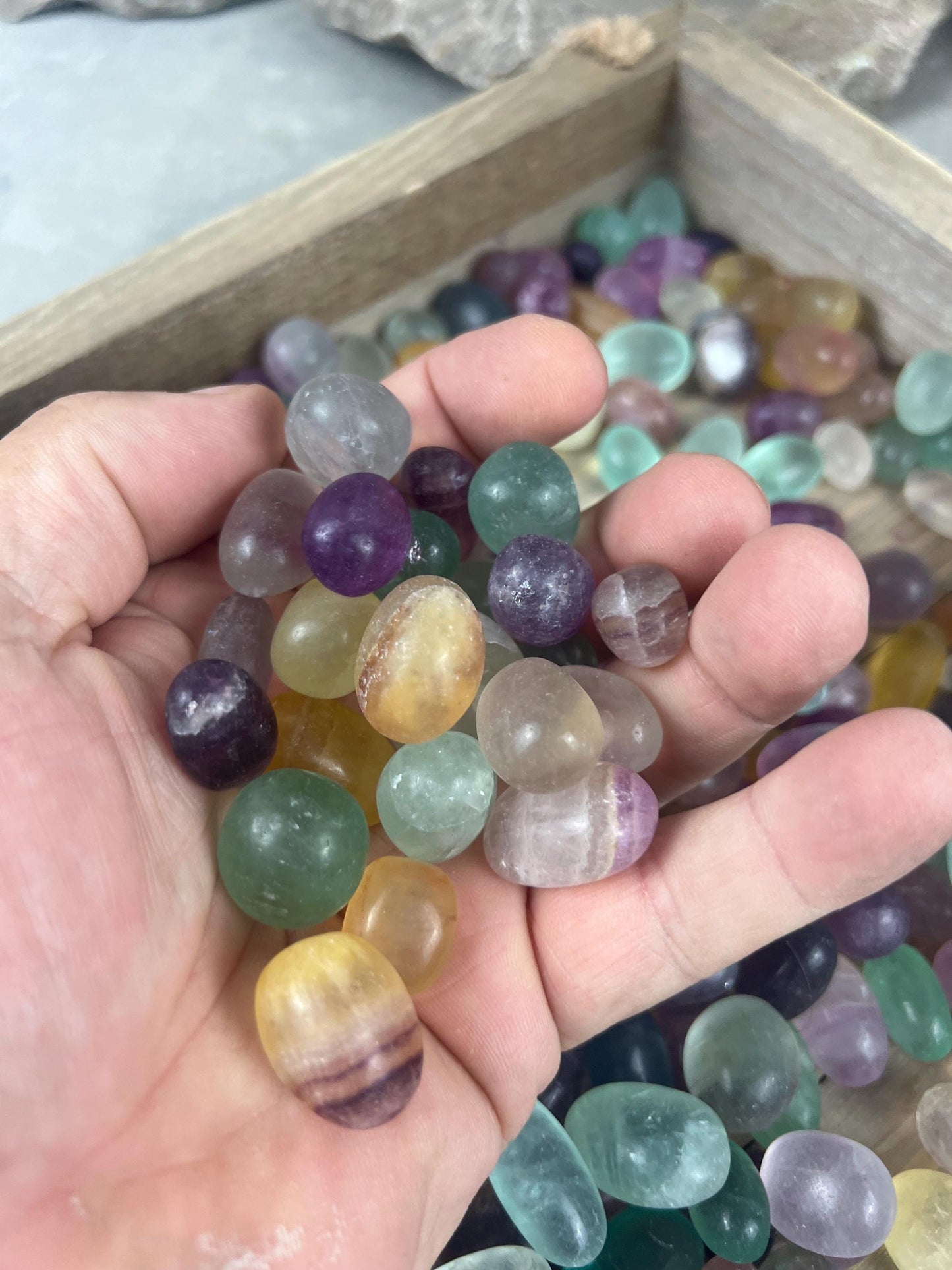 Rainbow and Candy Fluorite Natural Tumble Stones Smooth Polished Carved Crystal for Distraction Anxiety or Worry Home Decor Holiday Xmas