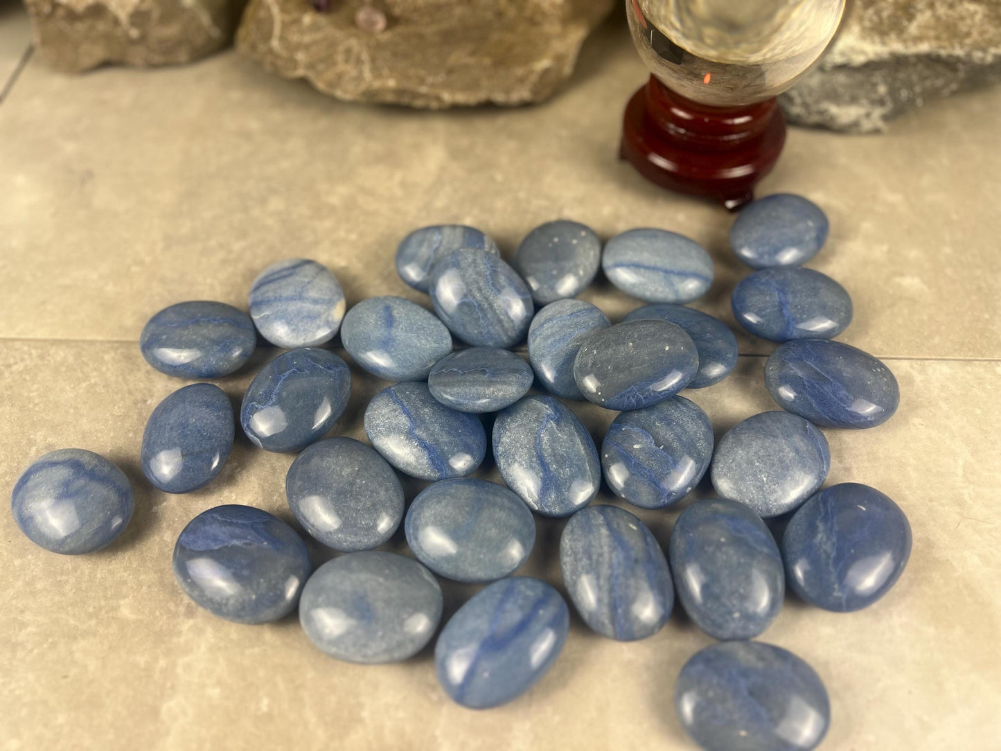 Blue Dumortierite Palm Stone Carved Crystal for Stress Relief Worry Crystal Gift Birthday Christmas