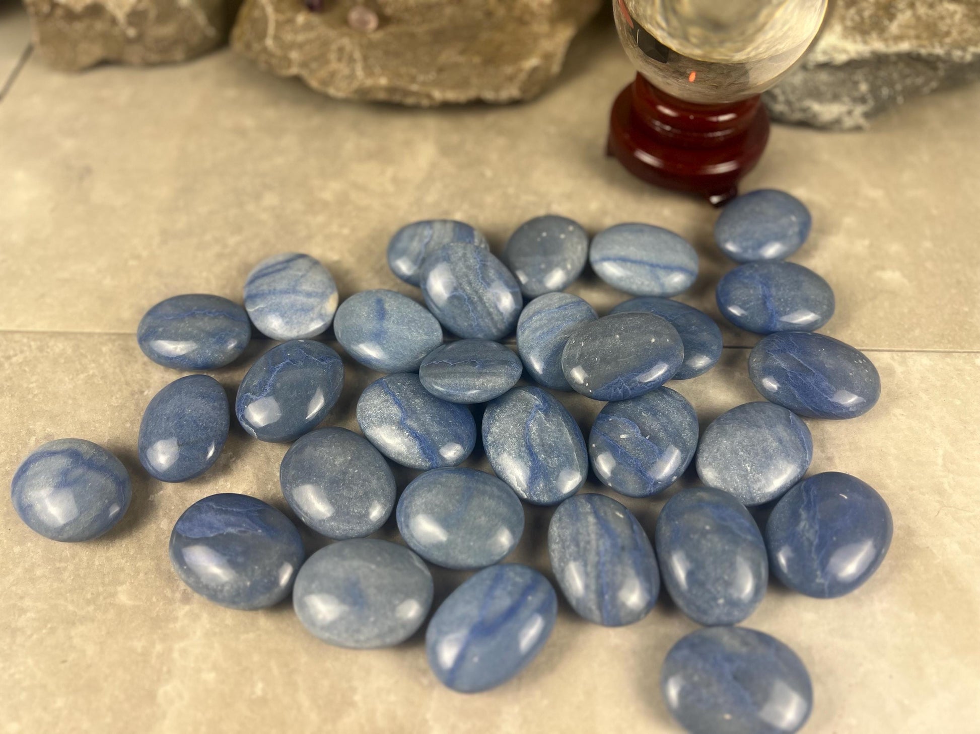 Blue Dumortierite Palm Stone Carved Crystal for Stress Relief Worry Crystal Gift Birthday Christmas