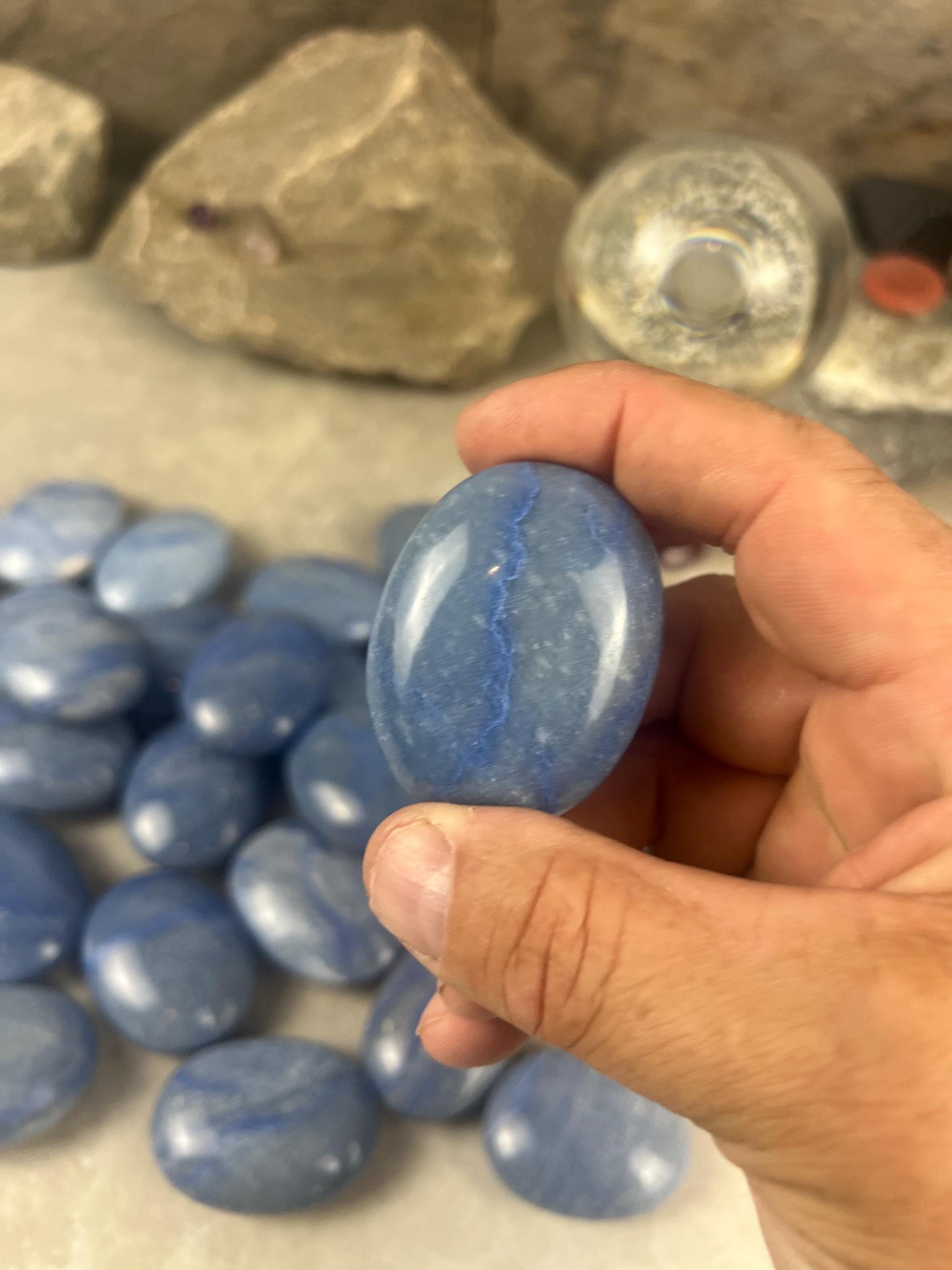 Blue Dumortierite Palm Stone Carved Crystal for Stress Relief Worry Crystal Gift Birthday Christmas
