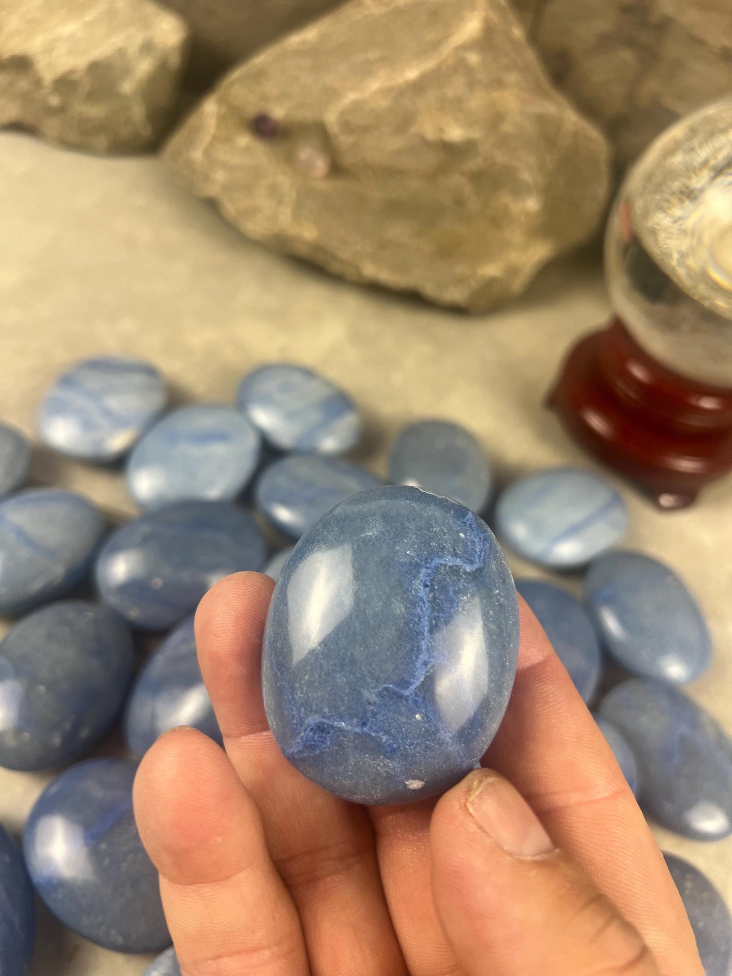 Blue Dumortierite Palm Stone Carved Crystal for Stress Relief Worry Crystal Gift Birthday Christmas