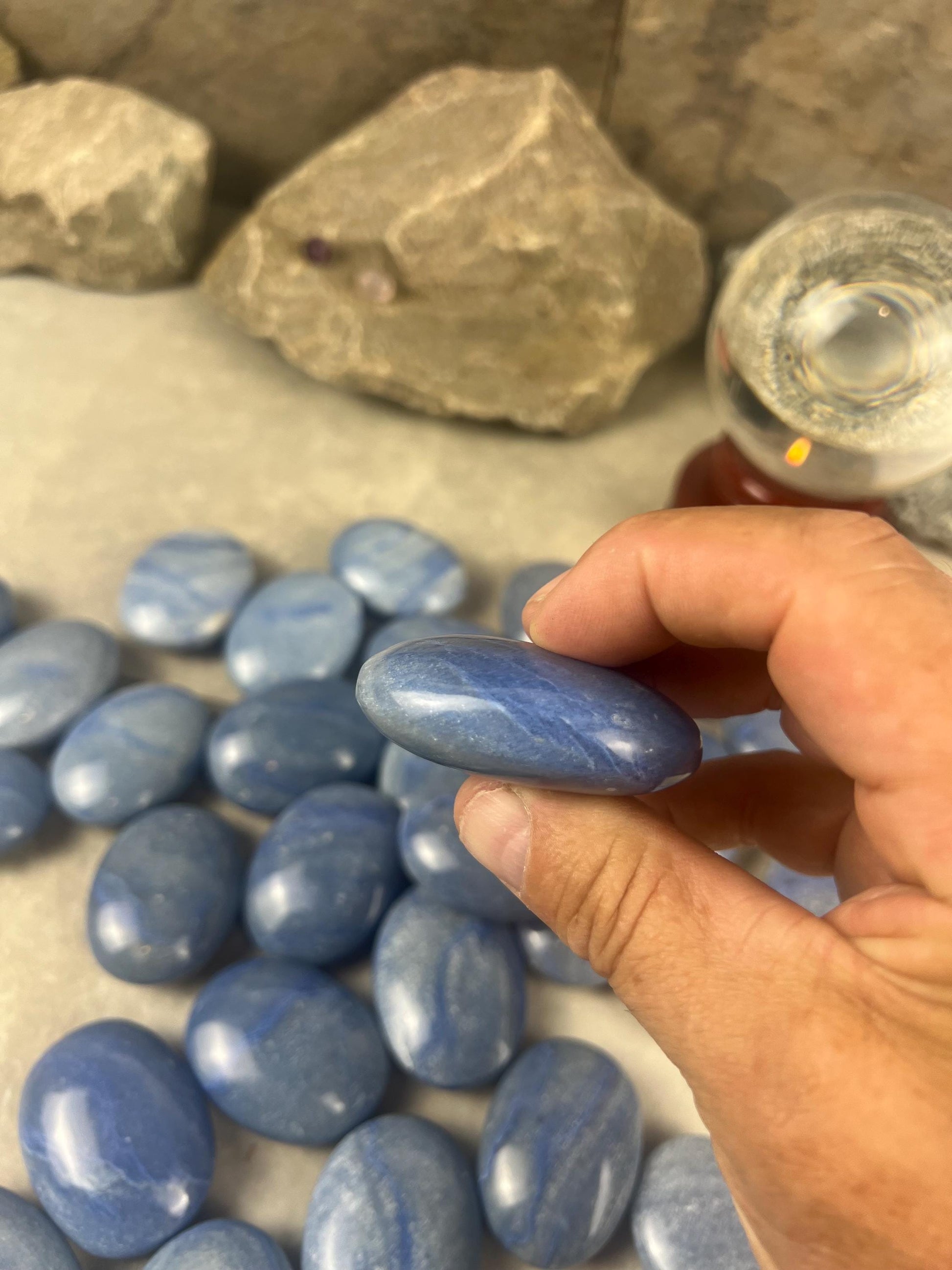 Blue Dumortierite Palm Stone Carved Crystal for Stress Relief Worry Crystal Gift Birthday Christmas