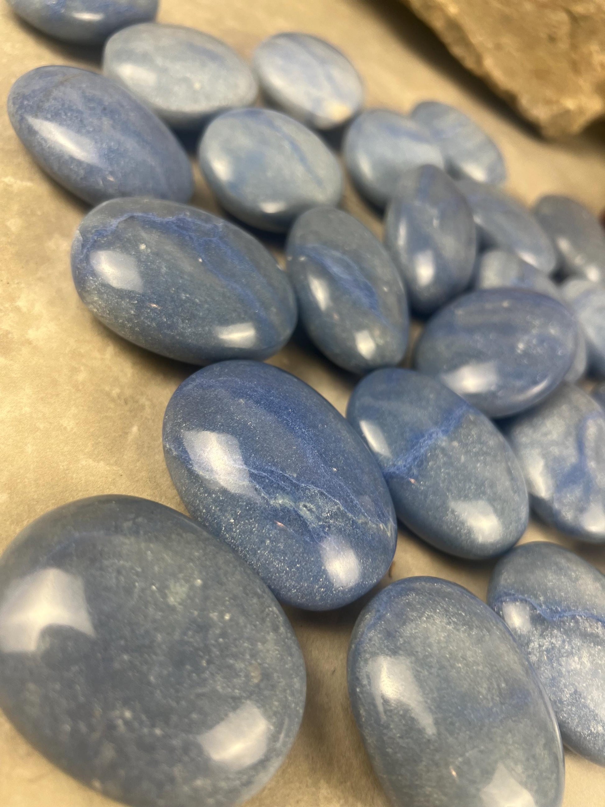 Blue Dumortierite Palm Stone Carved Crystal for Stress Relief Worry Crystal Gift Birthday Christmas