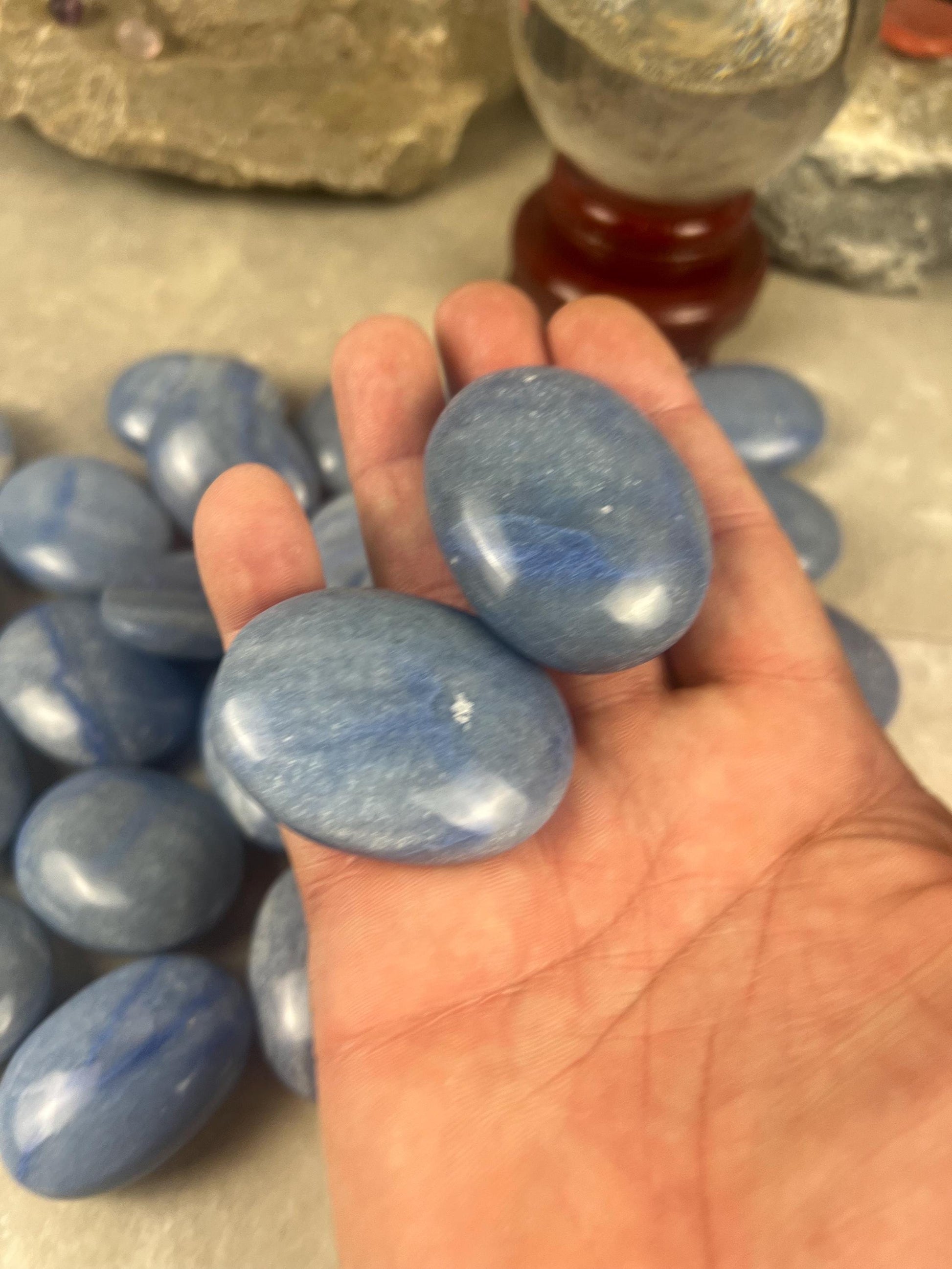 Blue Dumortierite Palm Stone Carved Crystal for Stress Relief Worry Crystal Gift Birthday Christmas