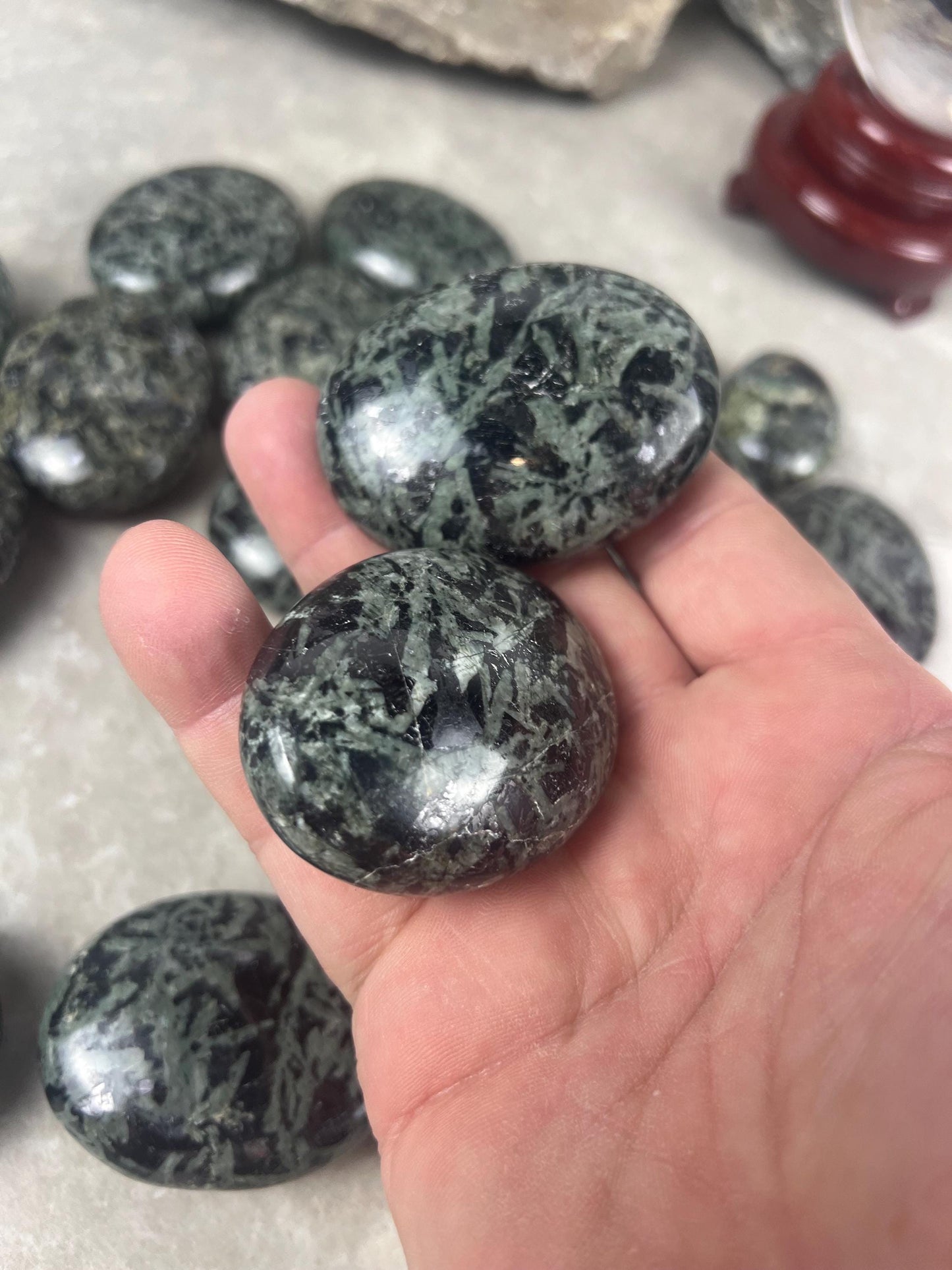 Madagascan Kambaba Jasper Chlorite Crocodile Palm Stone: Polished Worry Stone, Meditation Decor