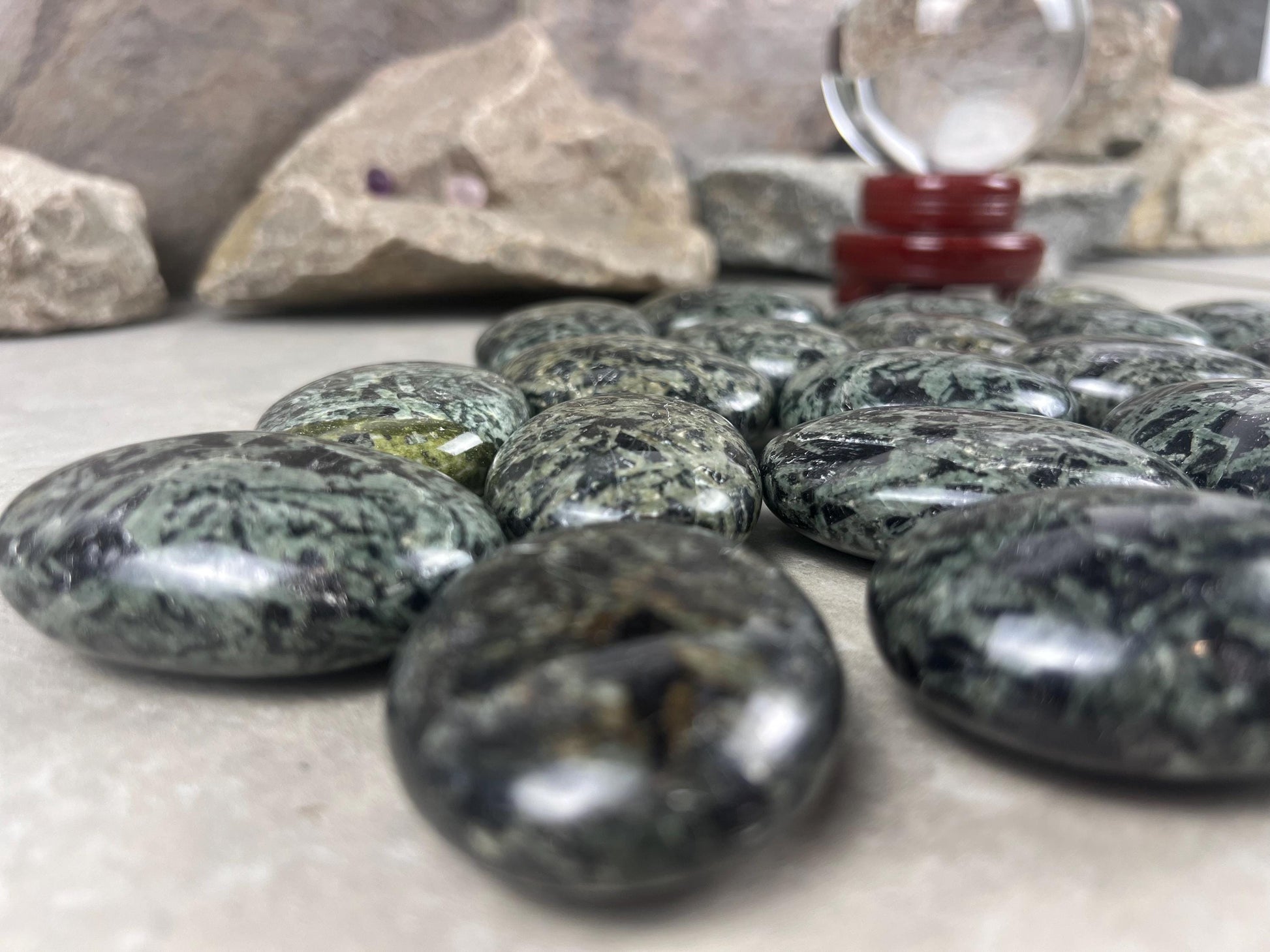 Madagascan Kambaba Jasper Chlorite Crocodile Palm Stone: Polished Worry Stone, Meditation Decor