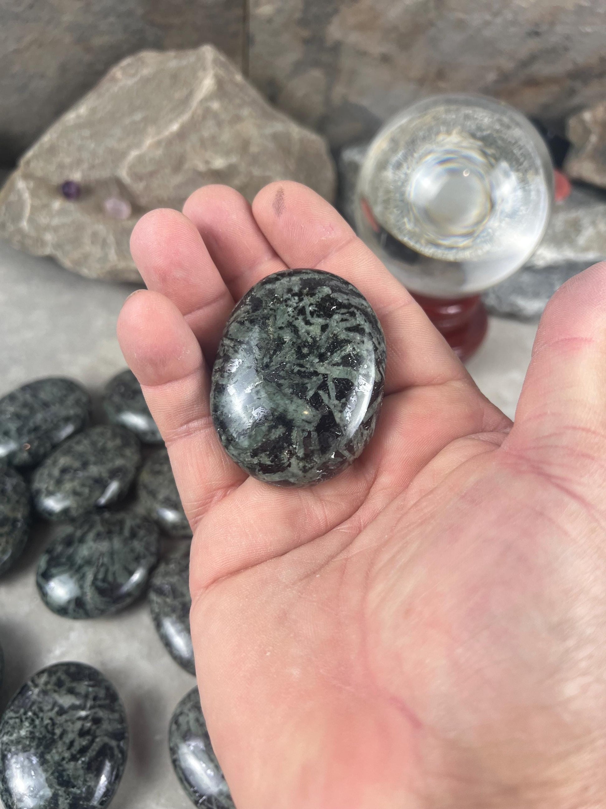 Madagascan Kambaba Jasper Chlorite Crocodile Palm Stone: Polished Worry Stone, Meditation Decor