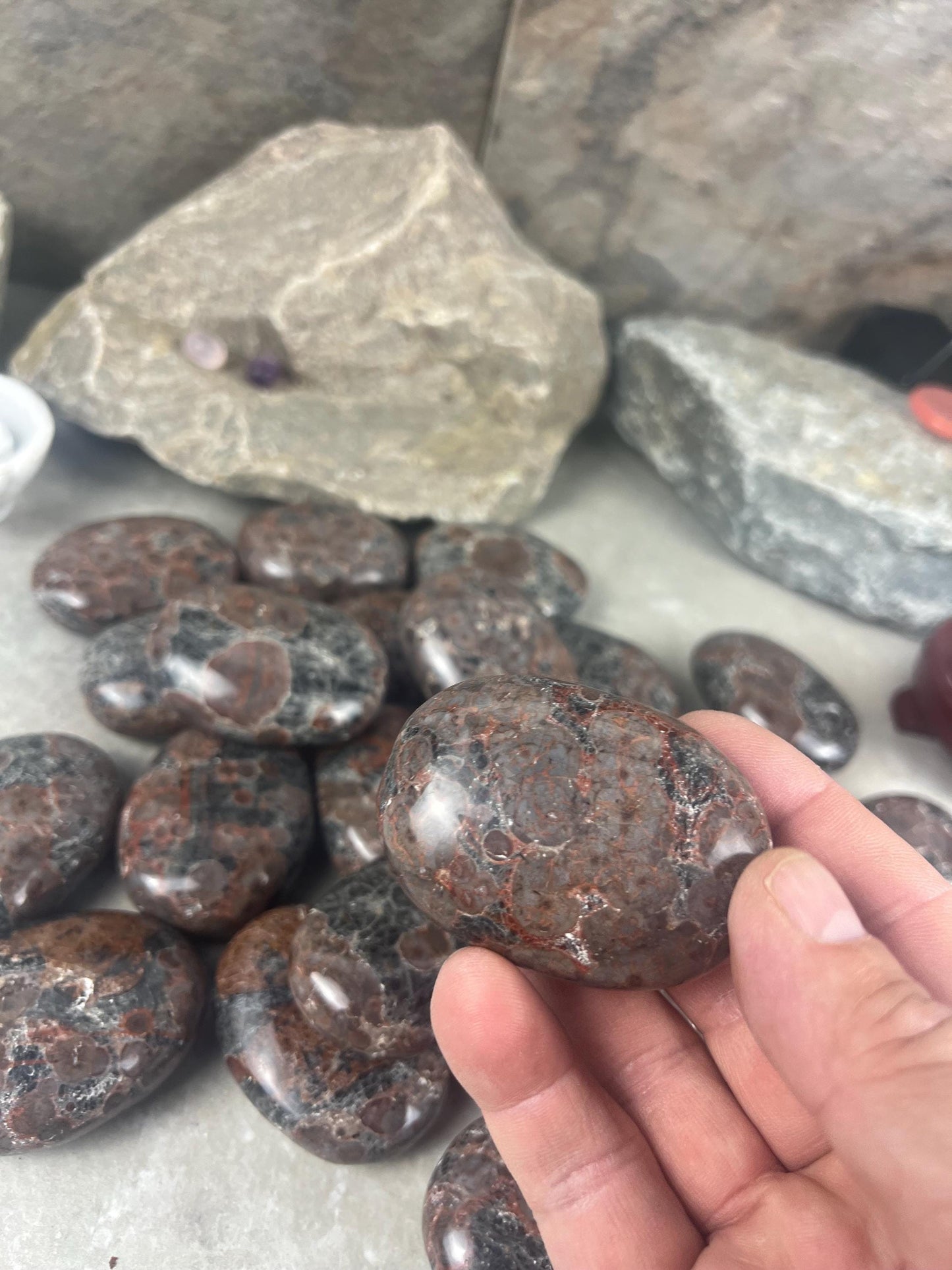 Manahoro Coast Madagascan Black Ocean Jasper Palm Stone Polished Crystal Worry Anxiety Distraction
