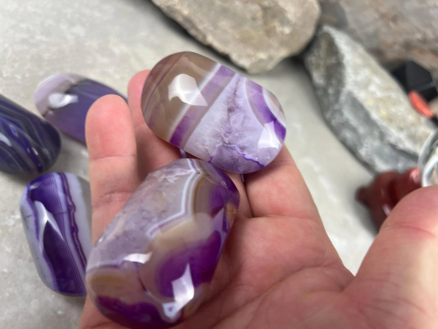 Uruguay Lilac Sardonyx Natural Crystal Palm Stone Worry Anxiety Distraction Pocket Stone Home Decor Worry Pocket Stress Anxiety Palm Stone