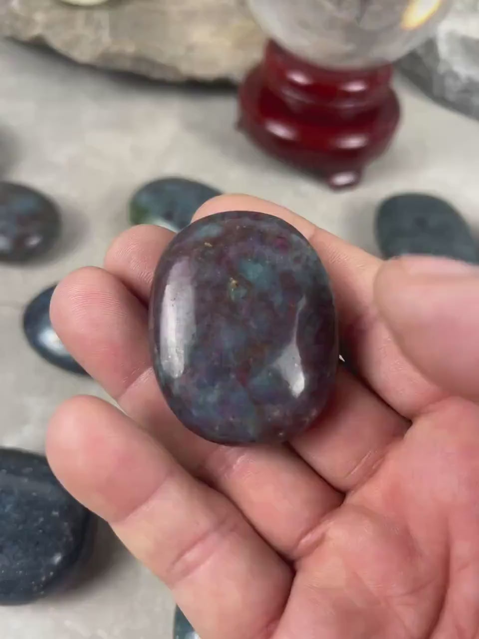 Ruby in Kyanite Matrix Palm Stone: Anxiety Relief, Home Decor