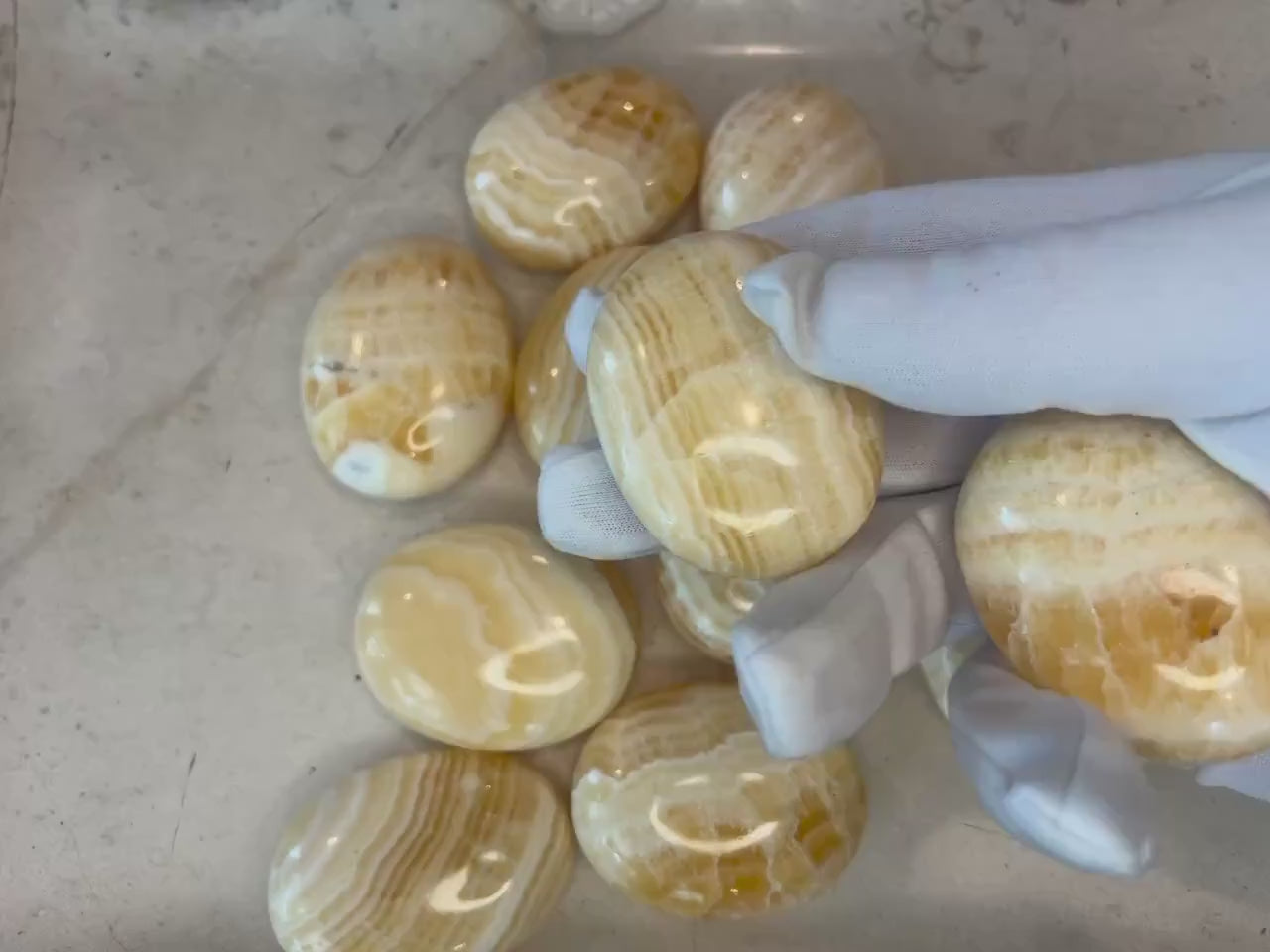 Honey Calcite Palm Stone: Polished Crystal for Anxiety & Focus