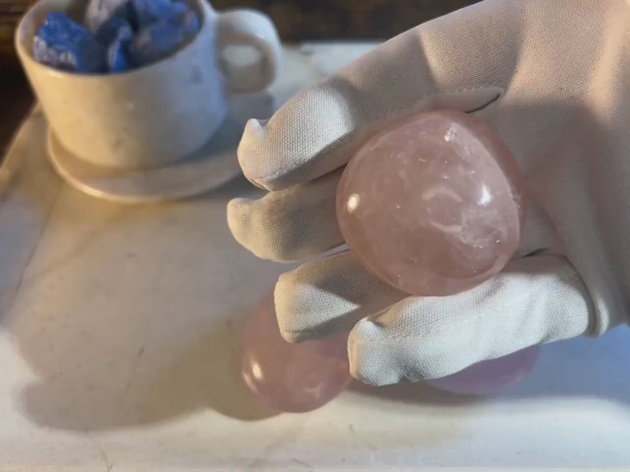 Polished Rose Quartz Palm Stone: Carved Crystal for Stress Relief